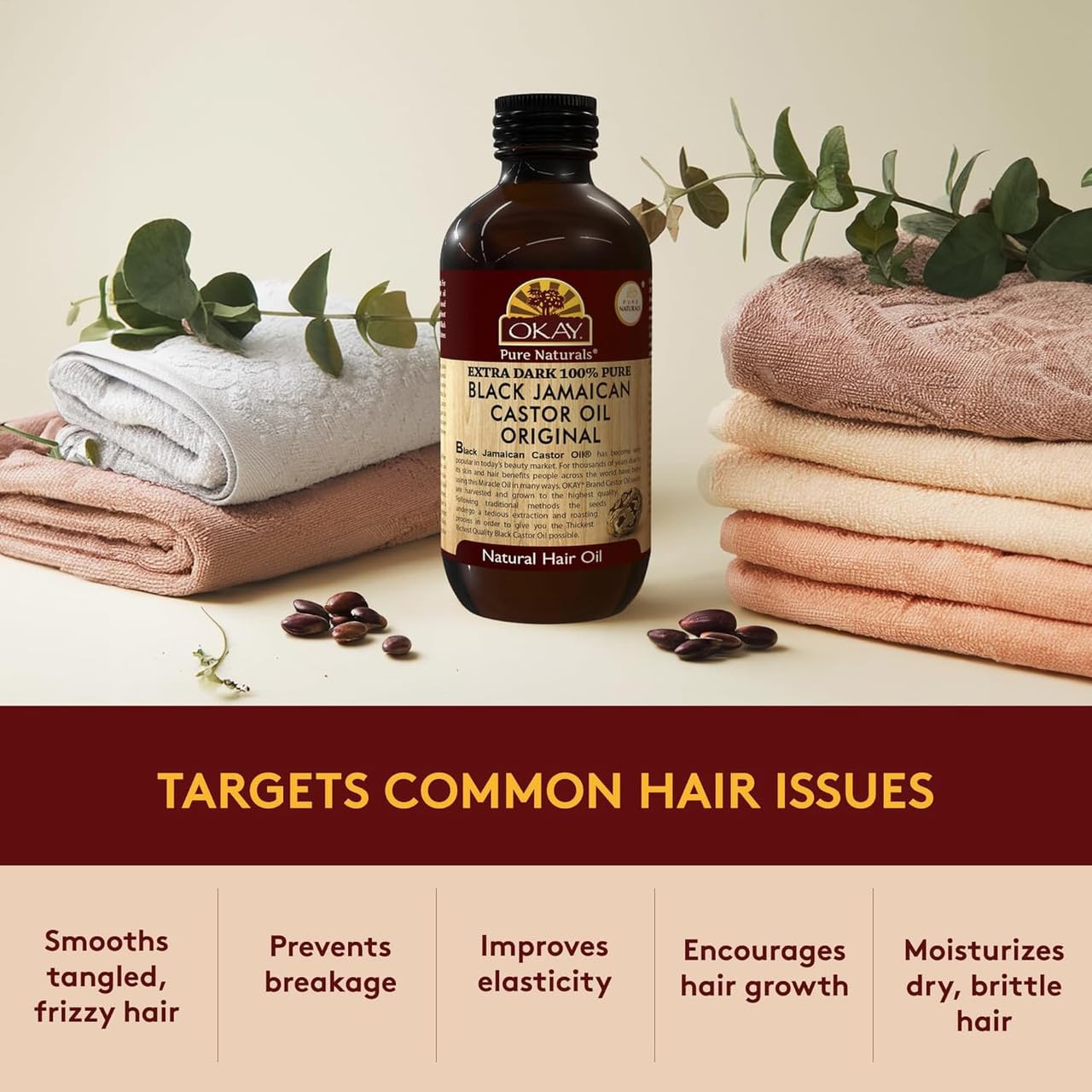 OKAY Pure Naturals Black Jamaican Castor Oil - Castor Oil for Hair Health, Moisture for Skin, Body, Scalp, Eyelashes, Eyebrows, for Men & Women - 4 oz Beauty & Personal Care OKAY