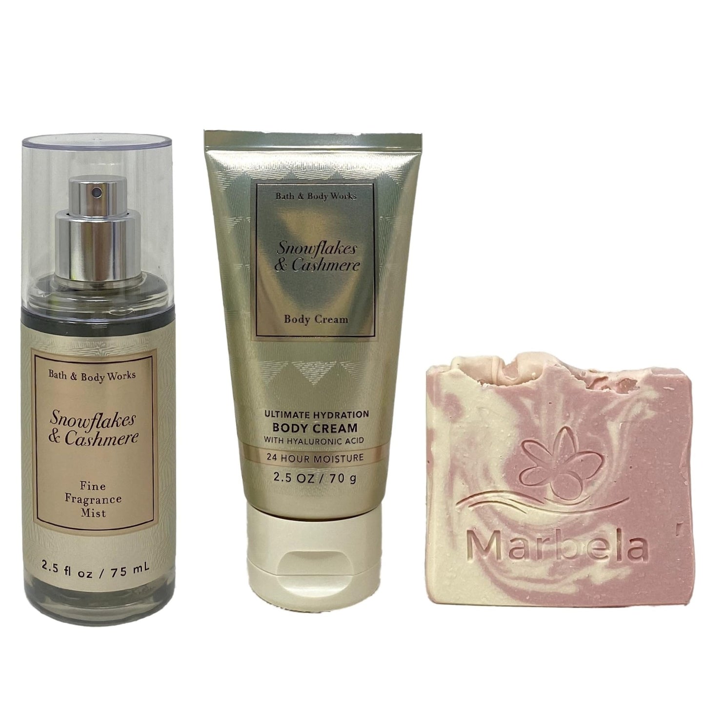 Bath & Body Works Snowflakes & Cashmere - Duo Gift Set Travel Size - Fine Fragrance Mist and Body Cream With a Himalayan Salts Springs Sample Soap. Beauty and Personal Care Bath & Body Works