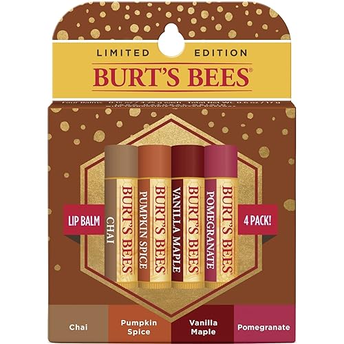 Burts Bees 100% Natural Moisturizing Lip Balm, Winter Variety Pack, Chai Tea, Pumpkin Spice, Vanilla Maple, Pomegranate, 4 Tubes of Lip Balm, 0.15 Beauty & Personal Care Burt's Bees