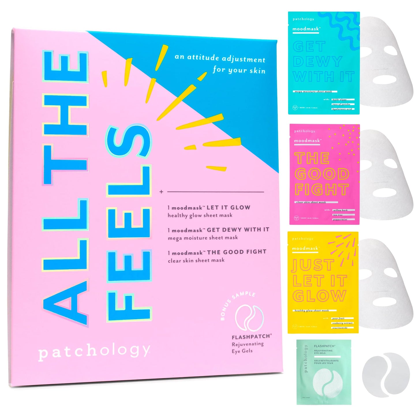 Patchology "All the Feels Sheet Masks - Hydrating Face Masks for dry skin and blotchy redness. Facial Sheet Mask Skincare Treatment to reduce Beauty & Personal Care Patchology
