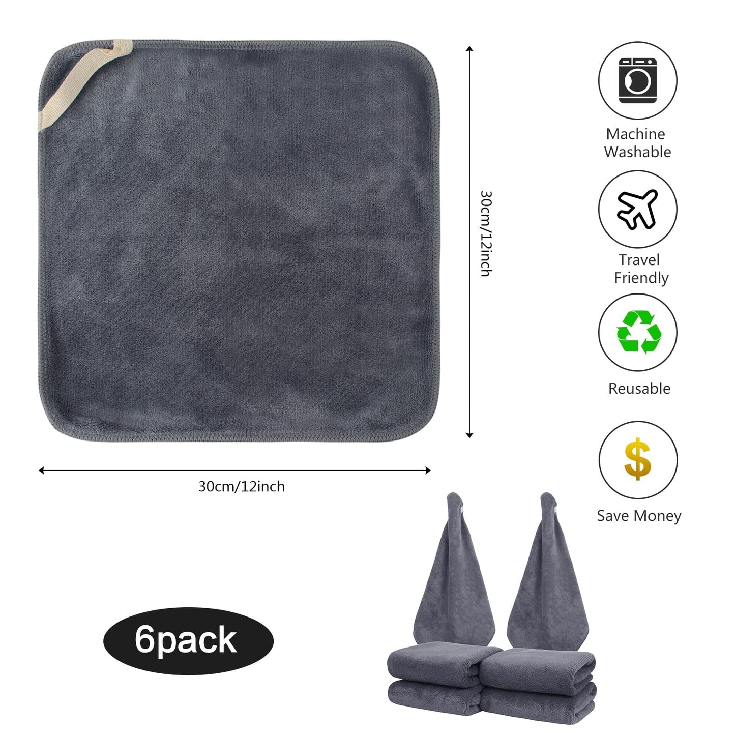 SINLAND Microfiber Facial Cloths Fast Drying Washcloth 12inch x 12inch Grey 10 pack Beauty and Personal Care SINLAND