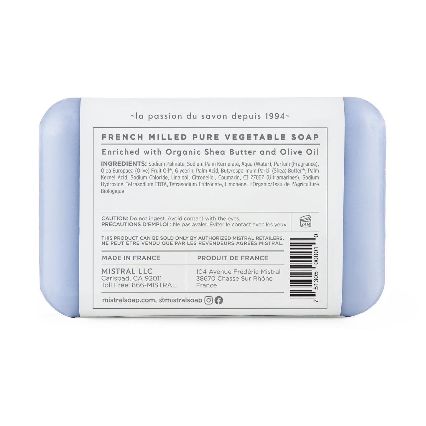 Mistral Classic French Bar Soap, Lavender, 7 oz - Triple-Milled Luxury Natural Soap with Organic Shea Butter & Olive Oil | Long-Lasting Moisturizing Beauty & Personal Care Mistral