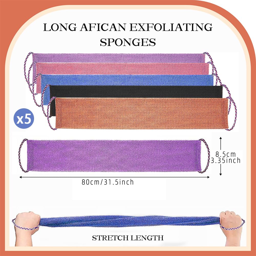 5 Pieces African Net Sponge with Handles Long African Exfoliating Net Washcloth Bath Sponge Net Cloth Wash Net Body Back Scrubber for Shower Loofah Beauty and Personal Care Dr.Pedi