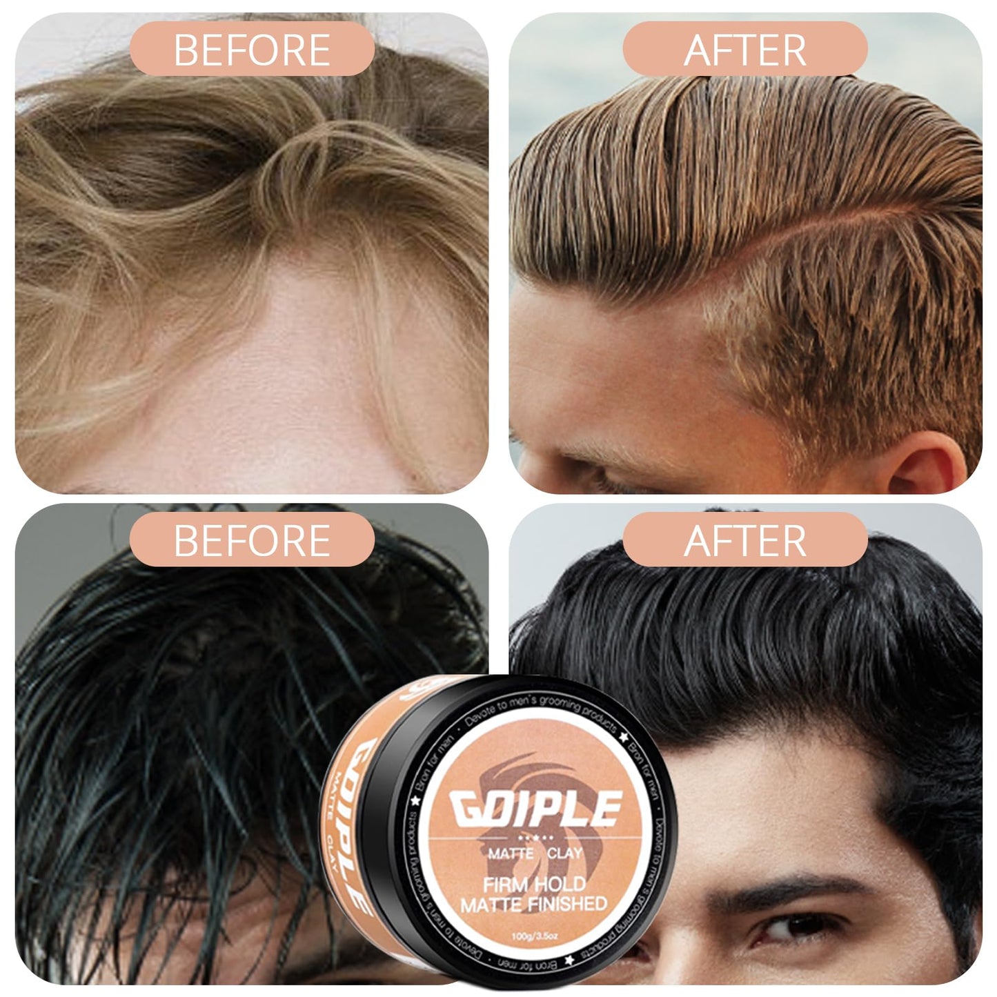 Hair Styling Clay, Matte Finish Hair Paste for Men, Water Based Matte Texture, Clay Pomade Ideal for All Men's Hair Types 100g (3.5oz) Beauty & Personal Care Goiple