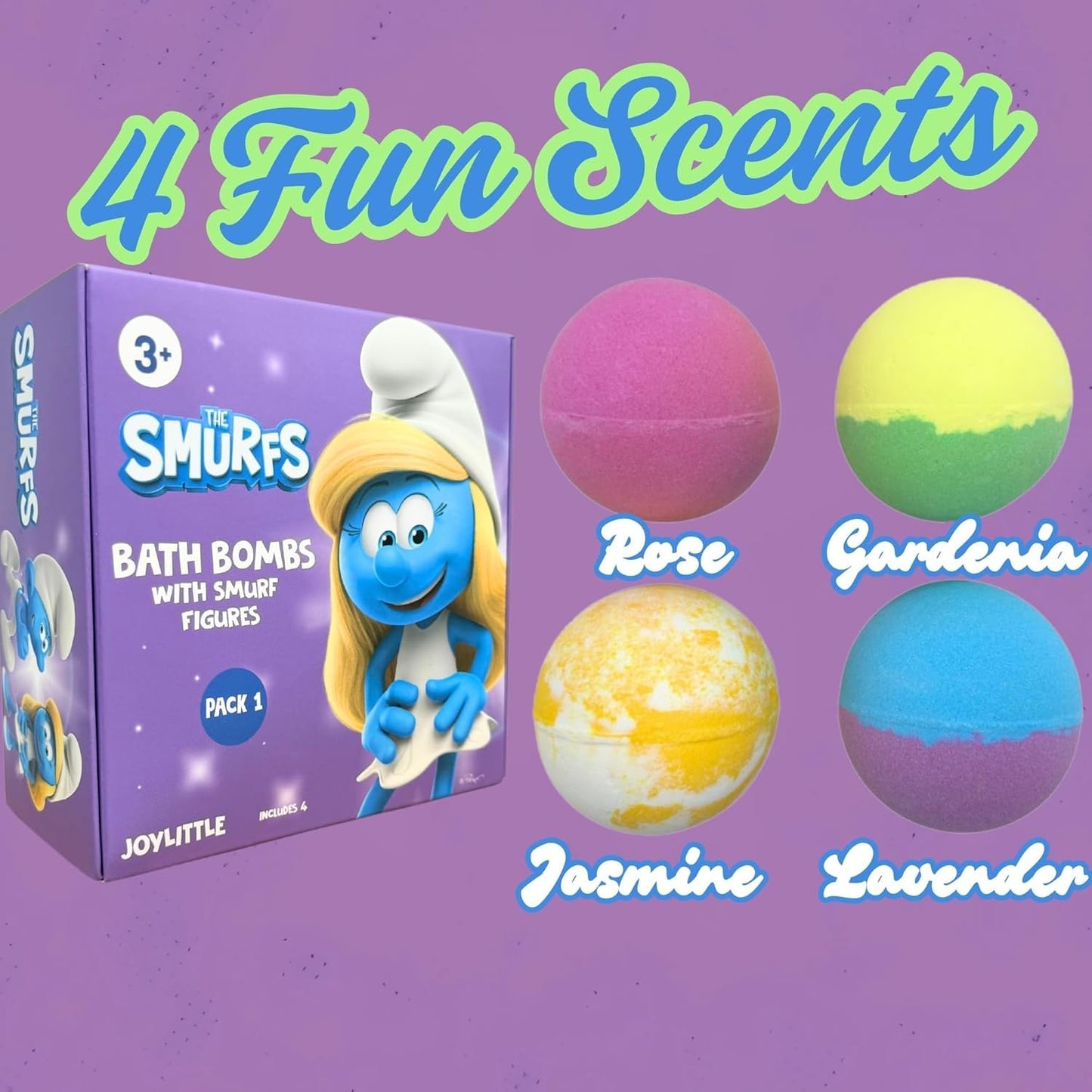 The Smurfs Bath Bombs with Action Figures-Smurfette, Baby Smurf, Hefty Smurf, and Vanity Smurf (Pack 1) Beauty and Personal Care Joylittle