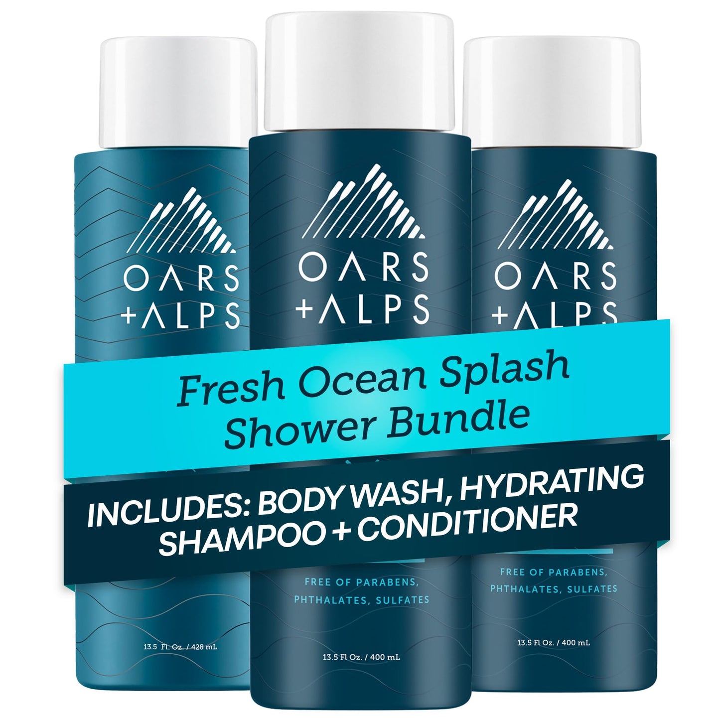 Oars + Alps Men's Sulfate Free Hair Shampoo, Conditioner, and Body Wash Kit, Moisturizing Skin Care Infused with Kelp and Algae Extracts, Fresh Ocean Beauty & Personal Care Oars + Alps