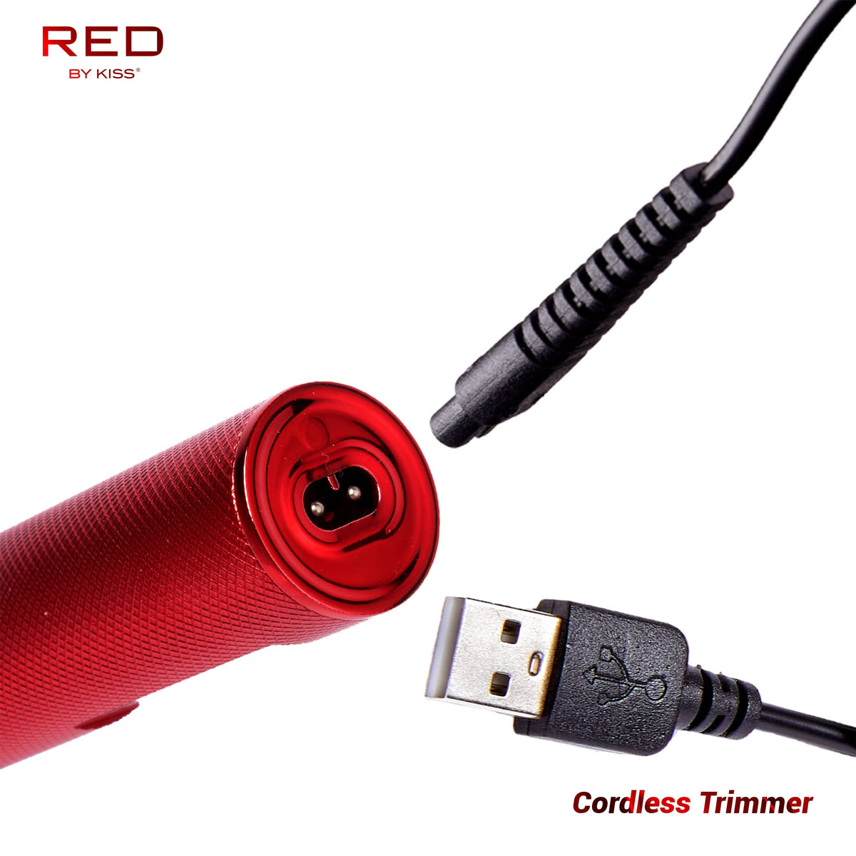 Red by Kiss Hair Trimmer for Men Precision Blade Cordless Trimmer Mens Grooming Kit (Red)