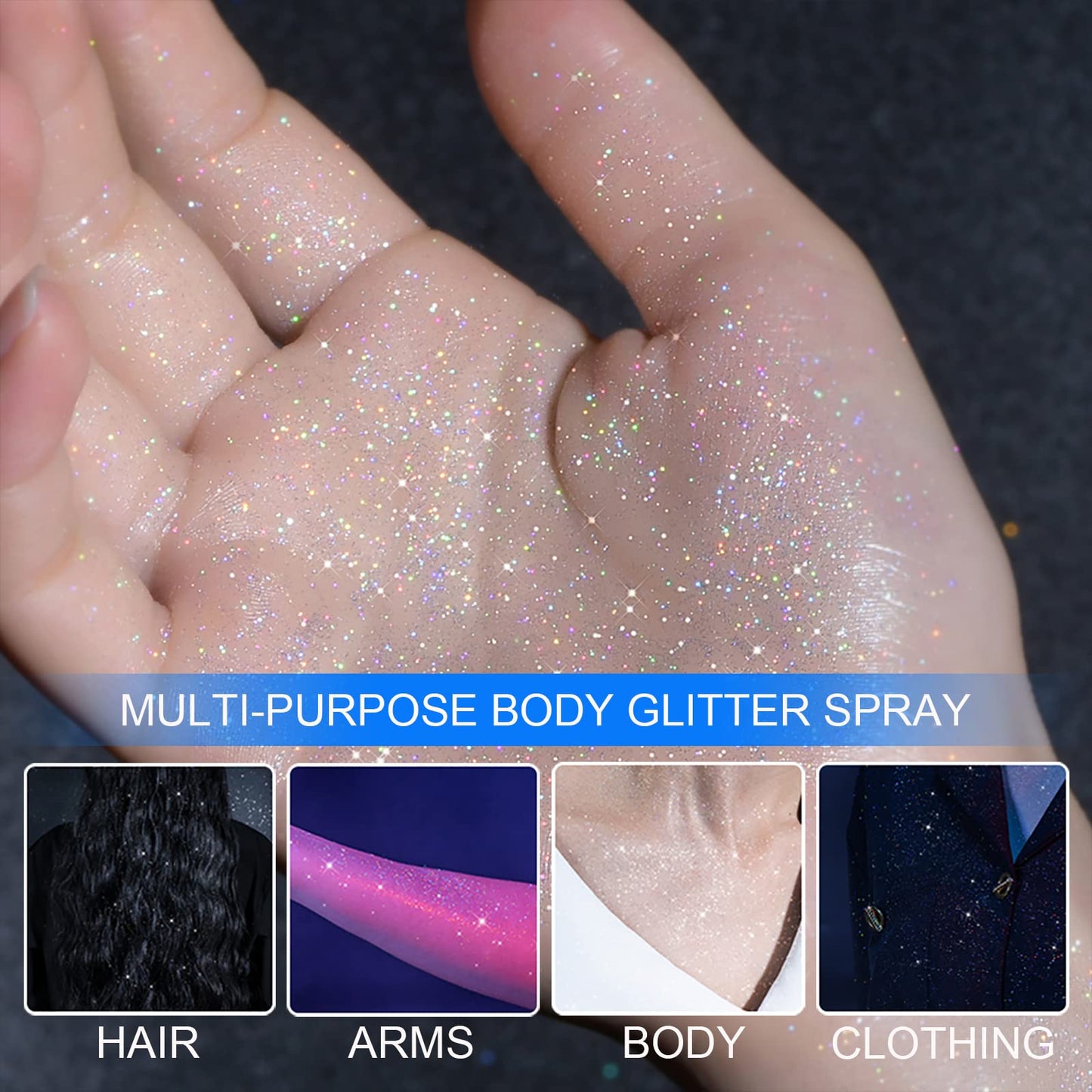 Lezero Body Glitter Spray, Temporary Shiny Hairspray for Face, Hair, Clothing, Long Lasting Quick-Drying Shimmer Mist for St. Patrick's Day, Music Beauty & Personal Care Lezero