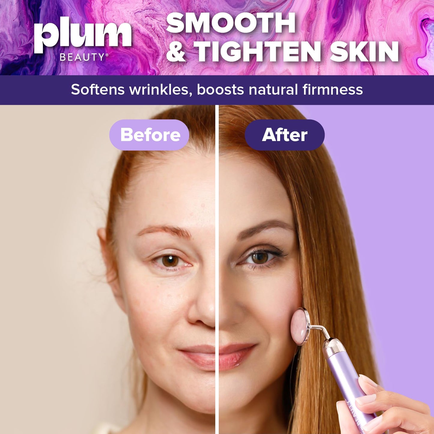 Plum Beauty Rose Quartz Face Massager Tool - Electric Face Roller for Skin Beauty & Personal Care Plum Beauty