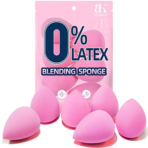 BEAKEY Super Soft Makeup Sponge Set of 6, Makeup Sponges for Foundation, Liquid, Cream and Powder, Pink Beauty Sponge for Blending, 0 Latex Blender Beauty & Personal Care BEAKEY