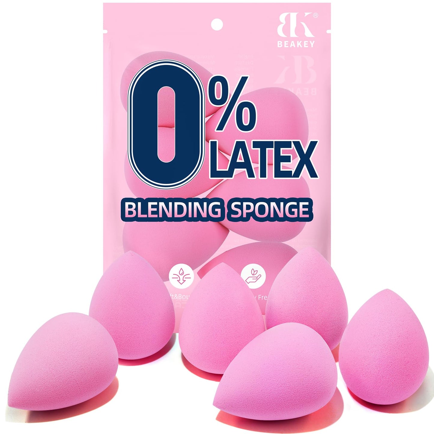 BEAKEY Super Soft Makeup Sponge Set of 6, Makeup Sponges for Foundation, Liquid, Cream and Powder, Pink Beauty Sponge for Blending, 0 Latex Blender Beauty & Personal Care BEAKEY