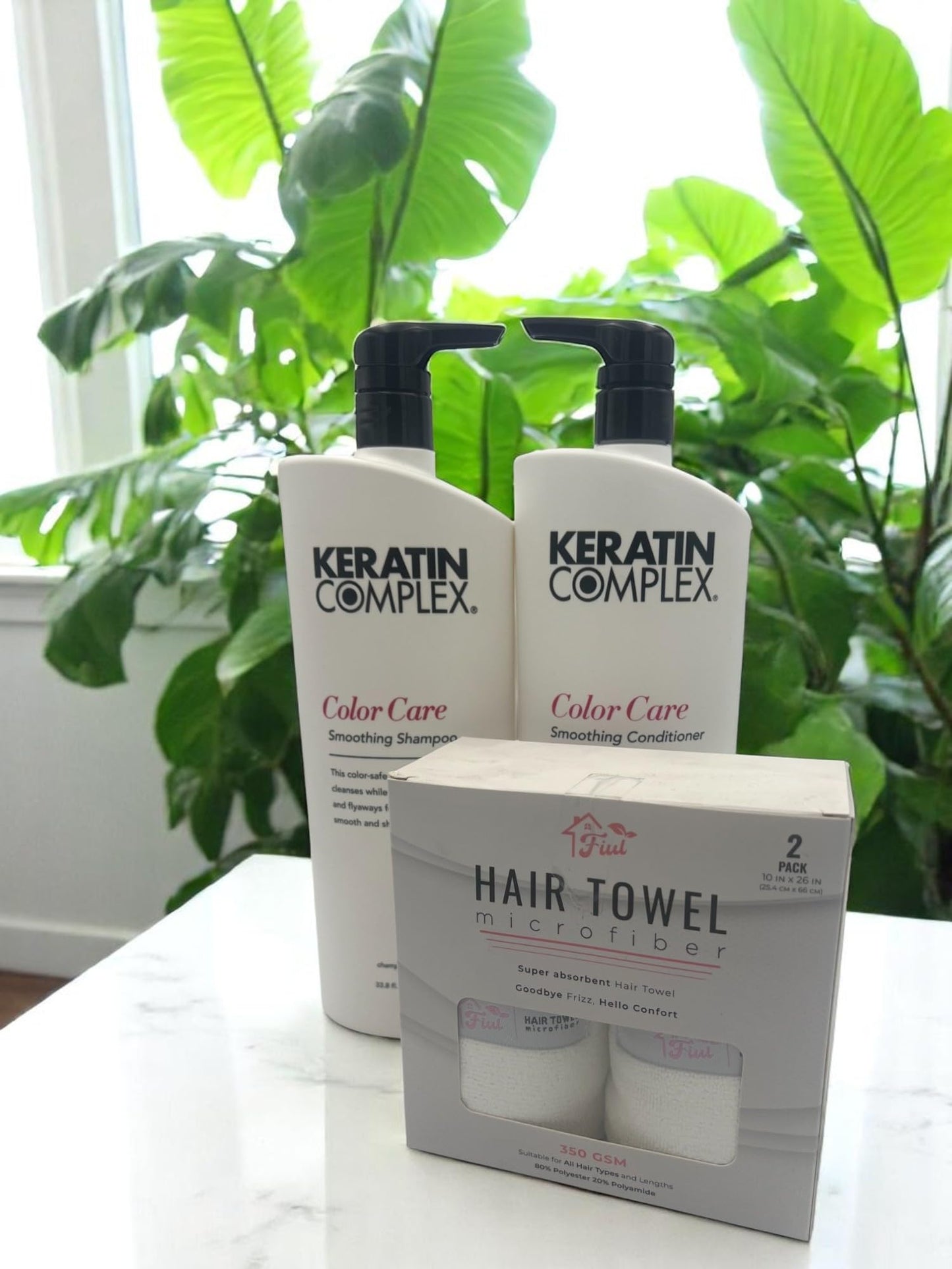 FIUL - Keratin Hair Color Care Set Smoothing Shampoo & Conditioner + Gift Super Absorbent Microfiber Hair Towel - Color Care - Keratin to All Hair Beauty & Personal Care FIUL