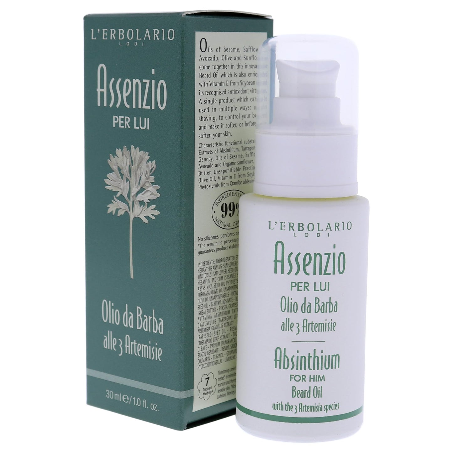L'Erbolario Absinthium Beard Oil - Delicate, Super Emollient And Light Texture Oil For Skin - Can Be Used In Multiple Ways - Use After Shaving Beauty and Personal Care L'Erbolario