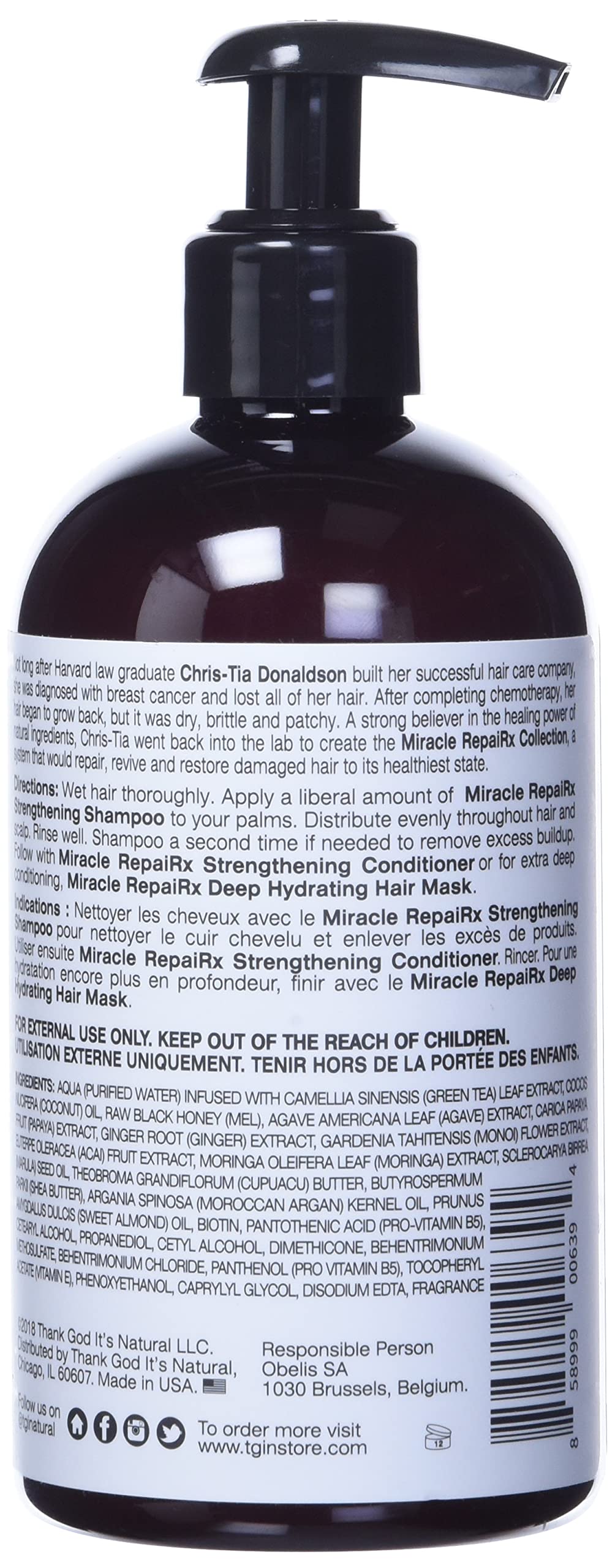 TGIN Miracle Repairx Strengthening Conditioner with Black Castor Oil & Biotin, Nourishing and Moisturizing for Curly, Coily, or Wavy Hair. Made