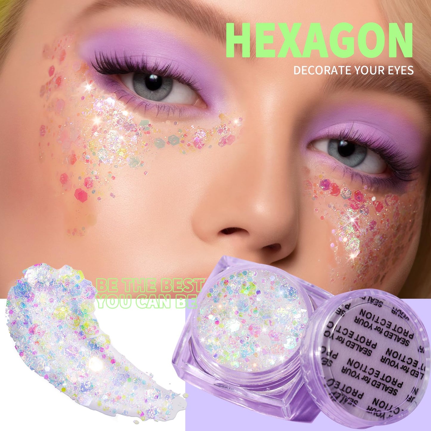 Teenitor Face Glitter Body Glitter, Clear White Body Glitter Gel, Hair Glitter Gel, 6 Shapes Rave Glitter, Mermaid Sequins Makeup Glitters Face Paint Beauty and Personal Care Teenitor
