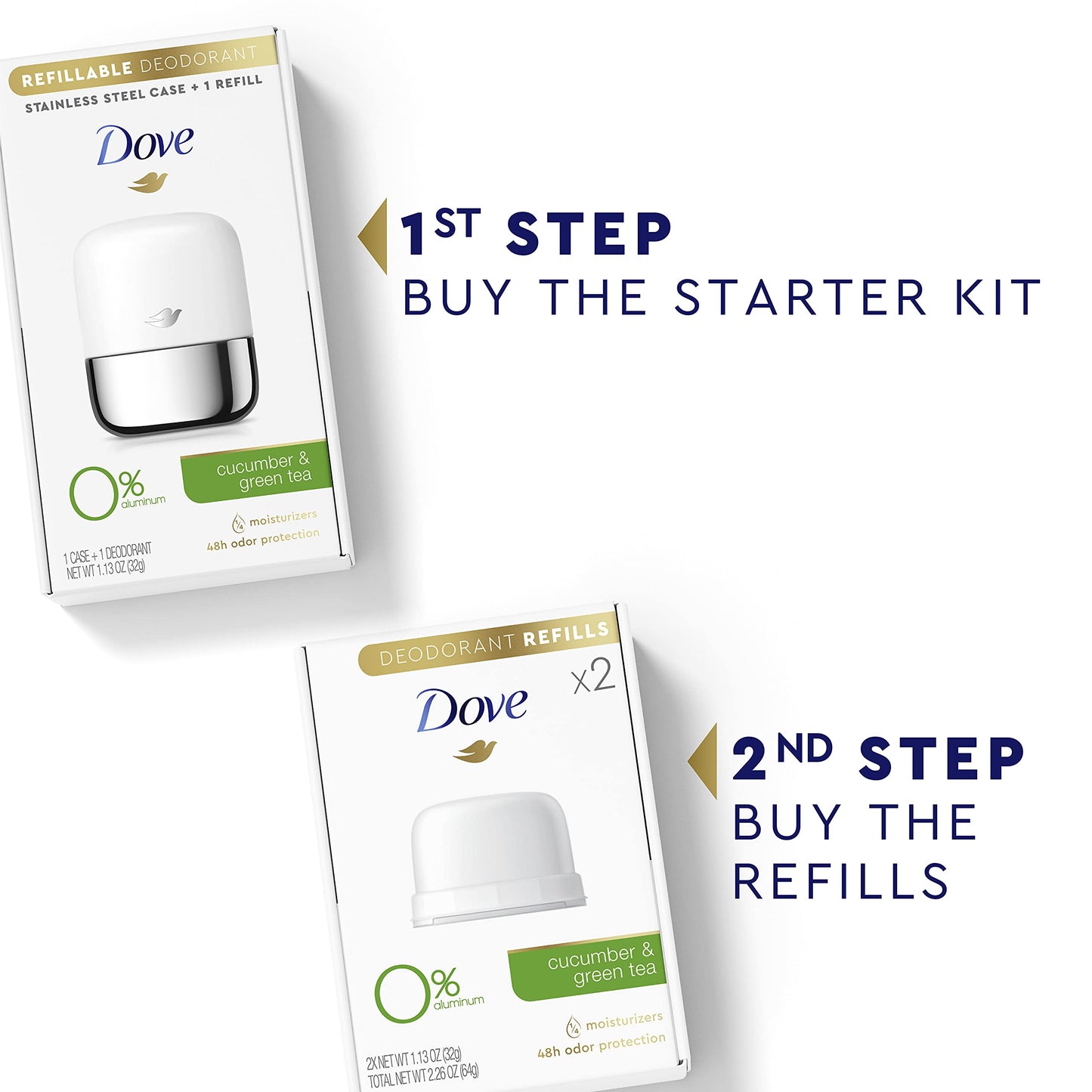 Dove Deodorant Refills Refill Kit 0% Aluminum Cucumber & Green Tea Aluminum Free Deodorant 1.13 oz Beauty and Personal Care Dove