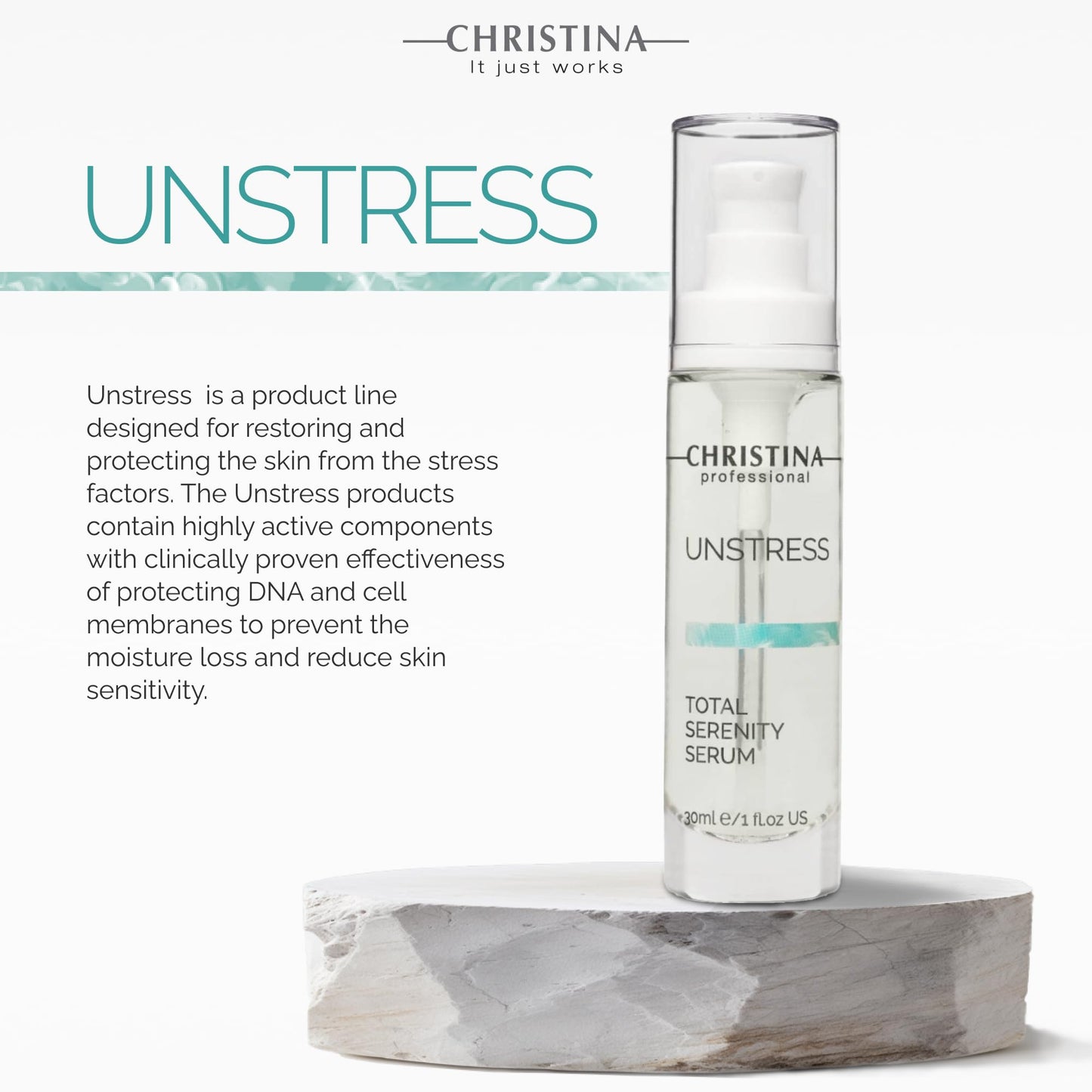 Christina Unstress Total Serenity Calming Serum for Face - 30ml - Instantly Relieves, Reduces and Rebalances Stressed Skin - Soothing Serum Beauty & Personal Care CHRISTINA