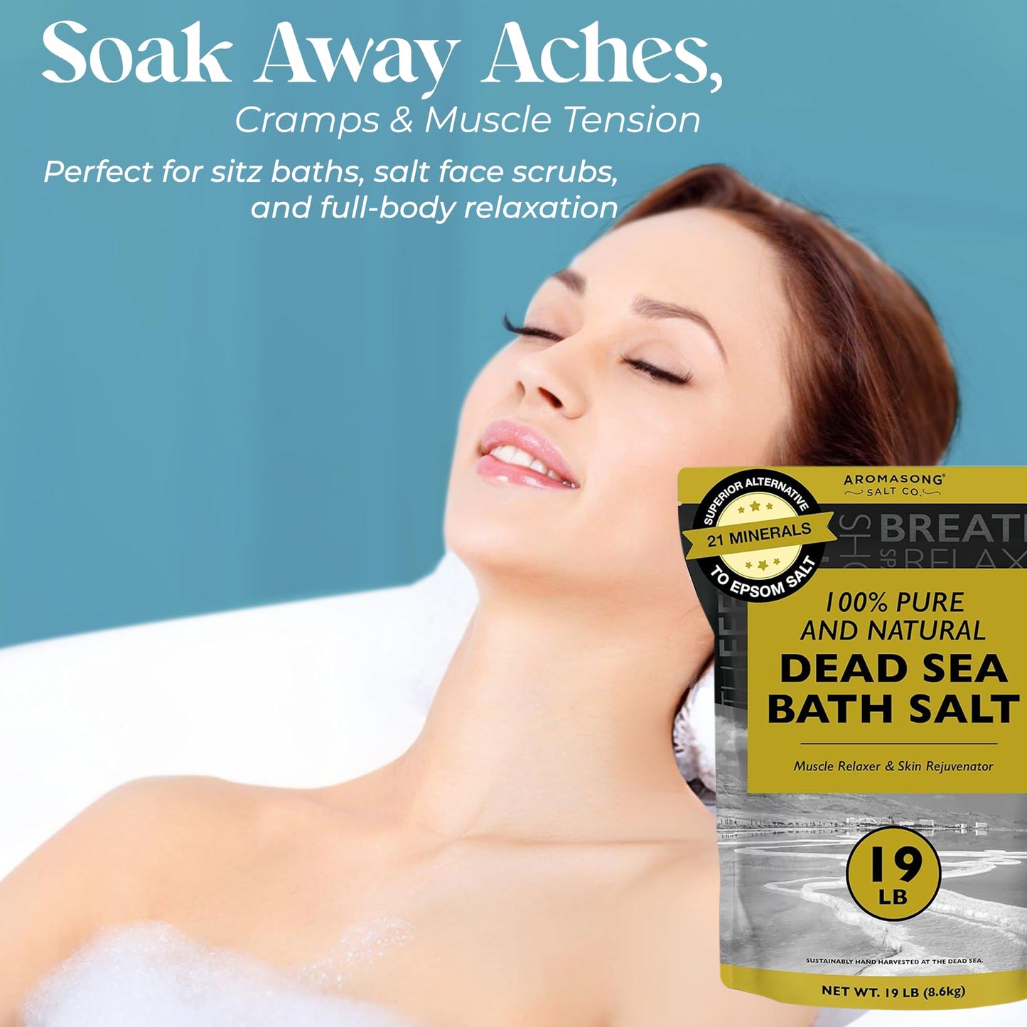Aromasong Dead Sea Bath Salt - 100% Pure & Natural Dead Sea Salts for Soaking Coarse Grain 19 LB - Bulk Resealable Pack (Packaging May Vary) Used Beauty & Personal Care Aromasong