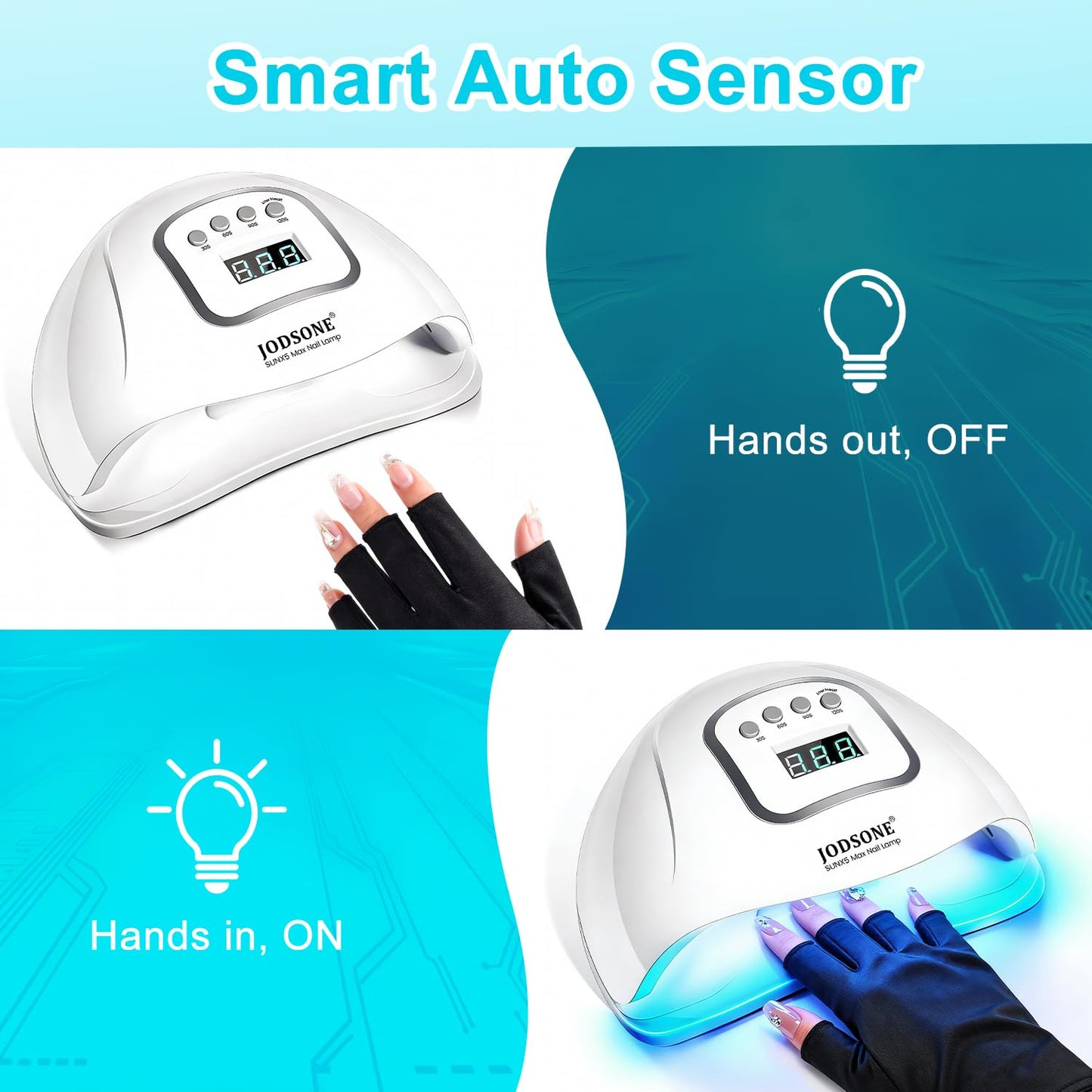 JODSONE U V LED Nail Lamp with Gloves Kit, Nail Dryer for Gel Nails Professional for Home and Salon Beauty and Personal Care JODSONE
