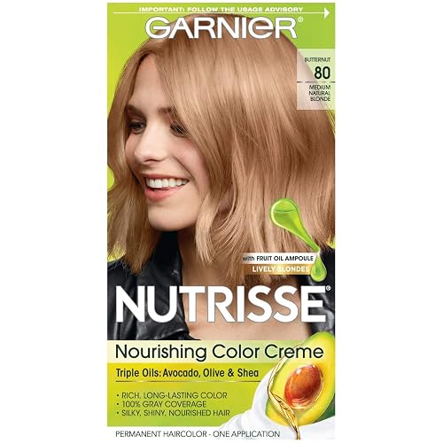 Garnier Nutrisse Nourishing Color Treatment with Fruit Oil Concentrates, Level 3 Permanent, Medium Natural Blonde 80 (Pack of 3) Beauty & Personal Care Garnier