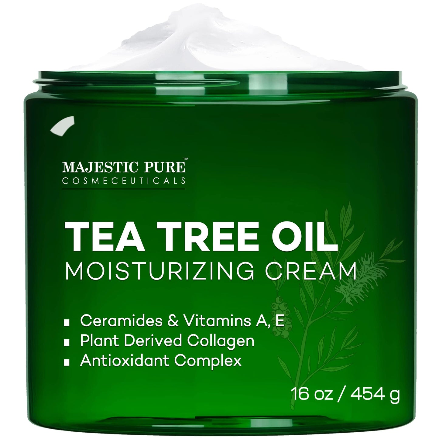 Majestic Pure Tea Tree Oil Moisturizing Cream - Body, Foot & Face Moisturizer - With Ceramides, Vitamins A E & Vegan Collagen - For Dry Skin, Oily Beauty & Personal Care Majestic Pure