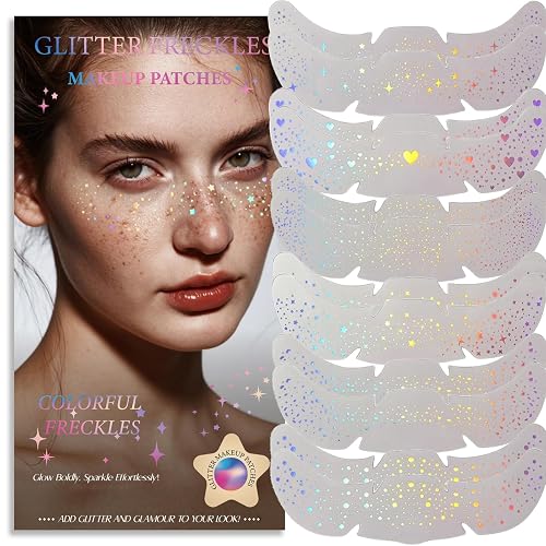 Glitter Freckles, Holographic Face and Body Glitter Tattoo Sparkle for Women Gold Glow Cosmetic Star Makeup Accessories for Festival Rave (12pcs Beauty & Personal Care Anmubag
