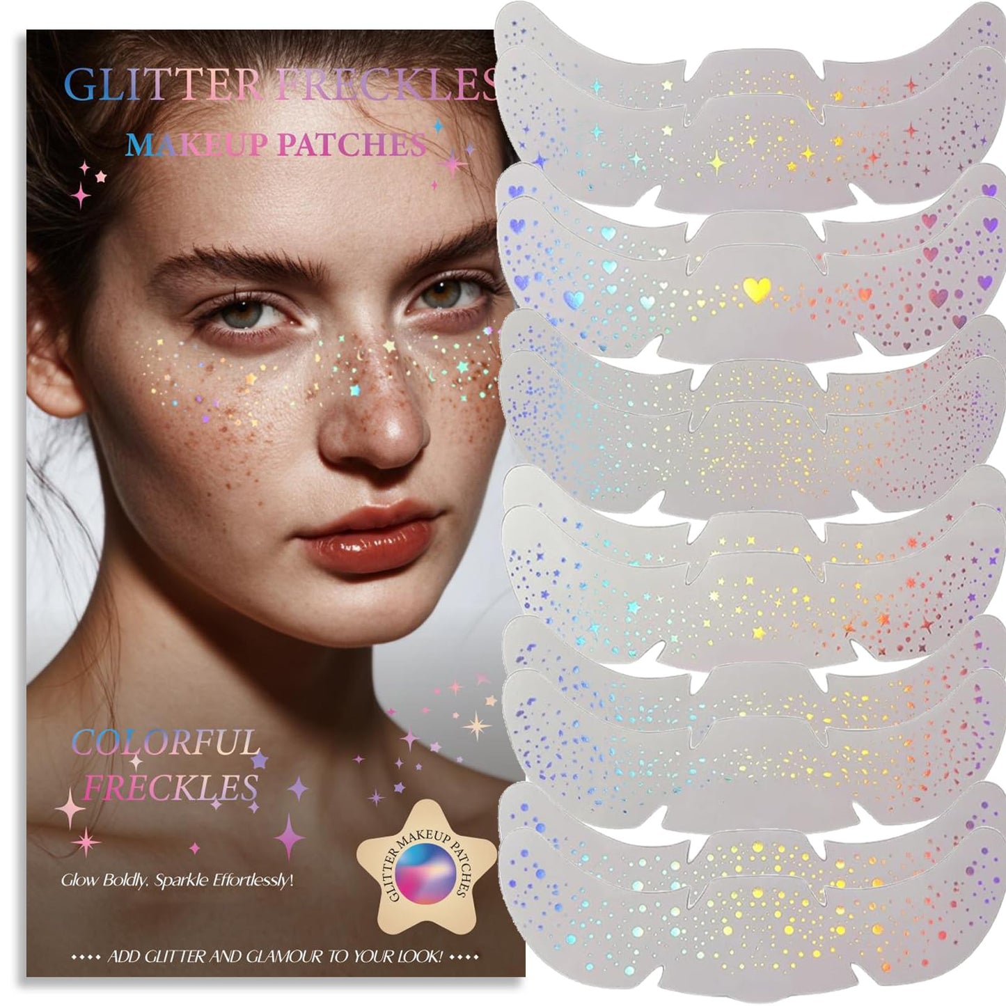 Glitter Freckles, Holographic Face and Body Glitter Tattoo Sparkle for Women Gold Glow Cosmetic Star Makeup Accessories for Festival Rave (12pcs Beauty & Personal Care Anmubag