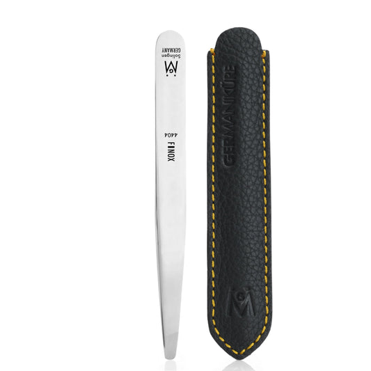 GERMANIKURE Diabetic Rounded Tweezers in Leather Case - FINOX Surgical Stainless Steel Round Safety Tip for Facial Hair Remover - Easy Grip Plucking Beauty and Personal Care GERmanikure