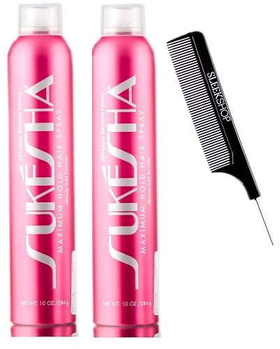 Sukesha Maximum Hold Hair Spray, ultimate hold aerosol formula (with Sleek Steel Pin Tail Comb) (10 oz / 284 gram - pack of 2) Beauty & Personal Care Sukesha