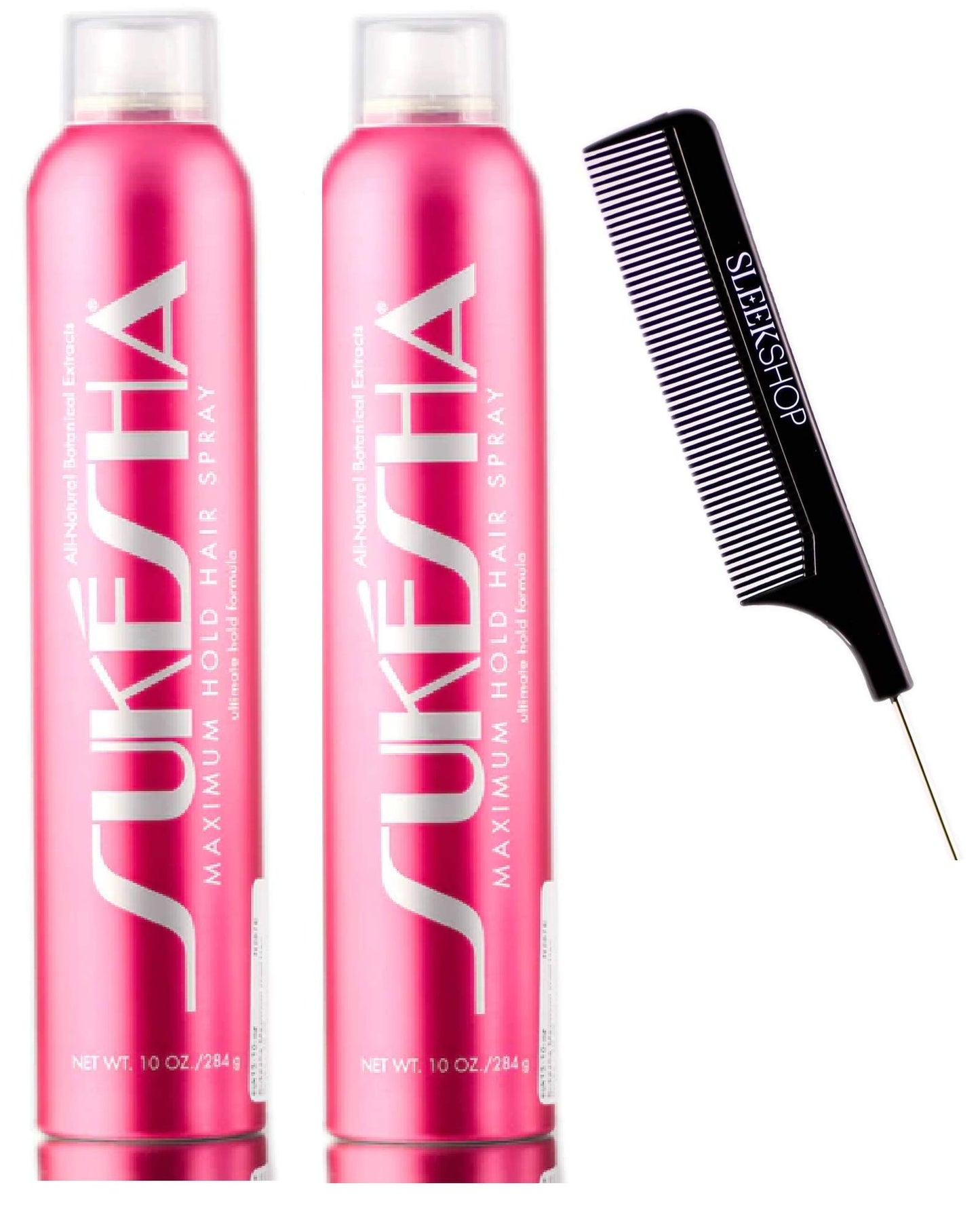 Sukesha Maximum Hold Hair Spray, ultimate hold aerosol formula (with Sleek Steel Pin Tail Comb) (10 oz / 284 gram - pack of 2) Beauty & Personal Care Sukesha