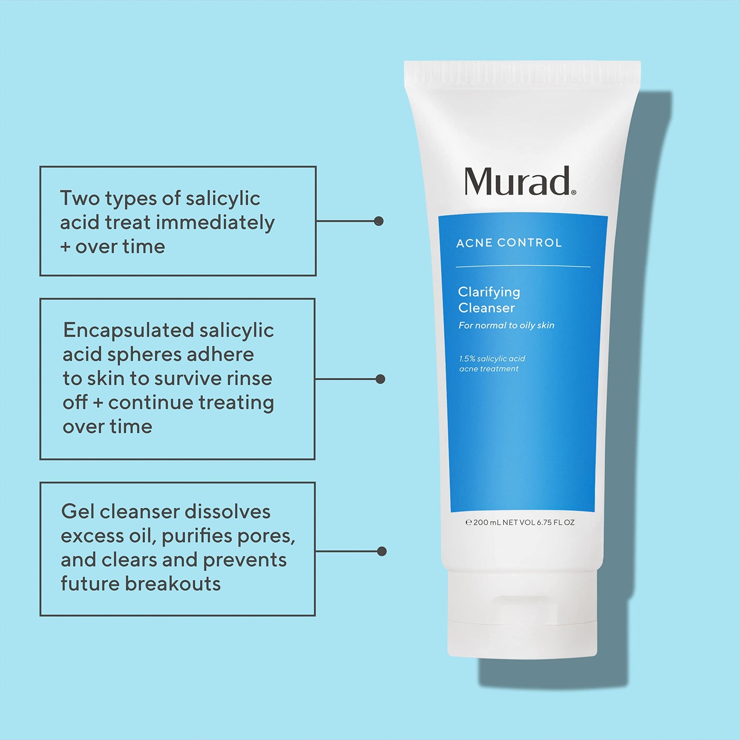 Murad Clarifying Cleanser - Acne Control Salicylic Acid & Green Tea Extract Face Wash - Exfoliating Acne Skin Care Treatment Backed by Science, 6.75 Beauty and Personal Care Murad