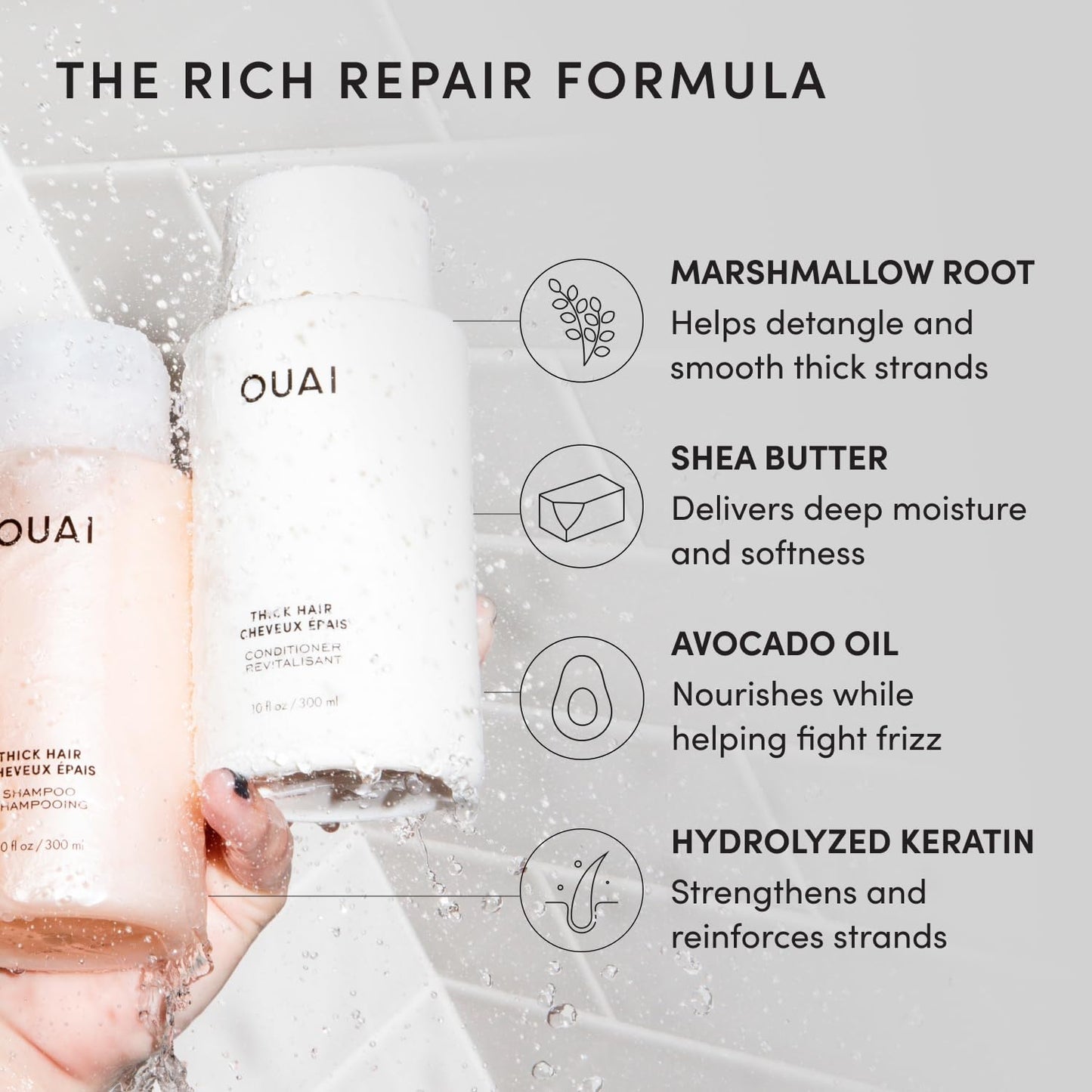 OUAI Thick Hair Shampoo & Conditioner Set, Travel Size - Moisturizing Shampoo & Conditioner - With Keratin, Marshmallow Root, Shea Butter & Avocado Beauty & Personal Care OUAI
