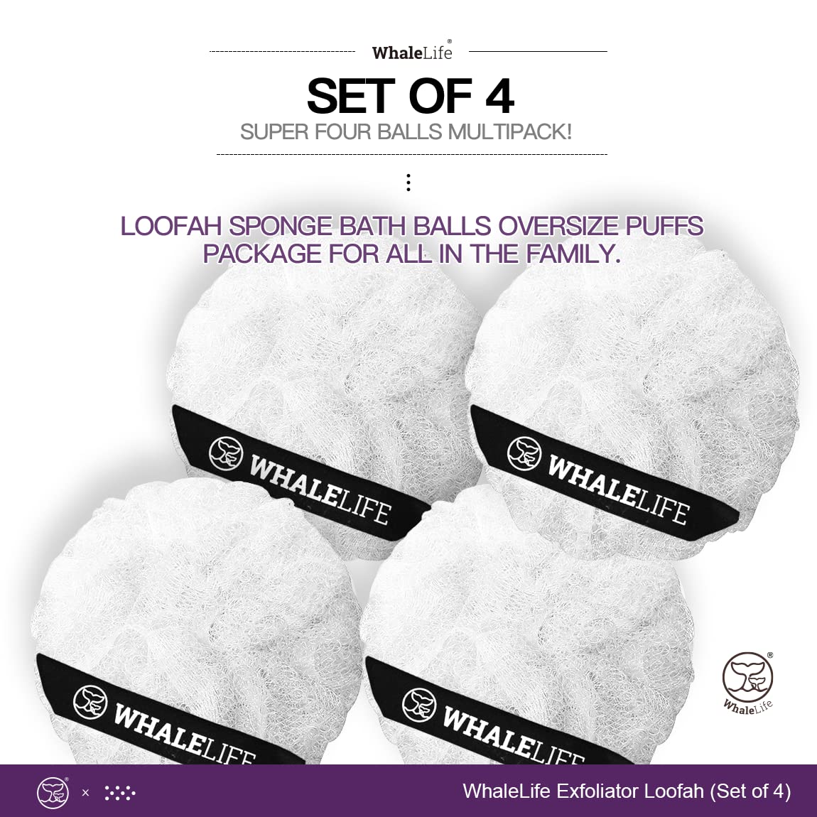 Loofah Sponge Bath Sponge for Women Men 4 Pack (White Rough Surface) Beauty & Personal Care WhaleLife