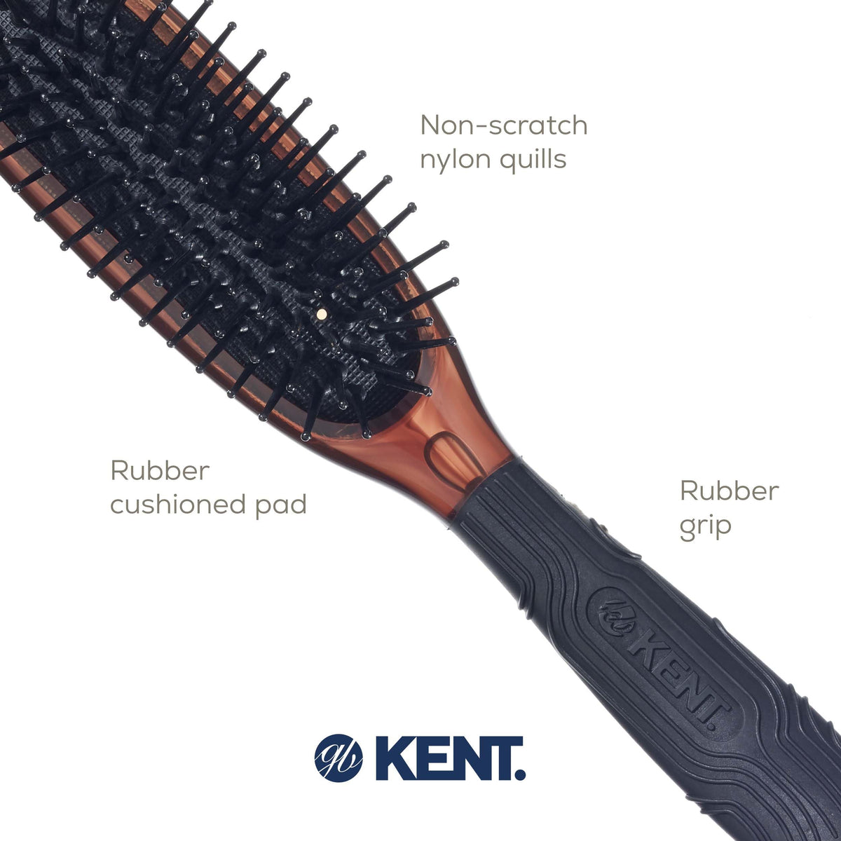 Kent Headhog Detangler Brush, Anti Static HairBrush with Rounded Nylon Bristles for All Hair Types, Travel Brush with Ergonomic Rubber Grip for Easy