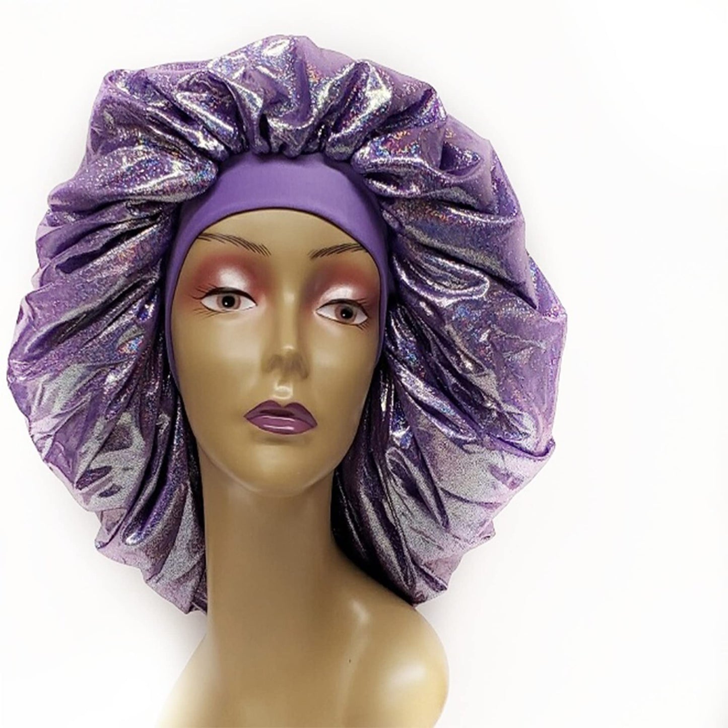 Holographic Extra Jumbo Nightcap Twinkle Deluxe Luxury Wide Band Sleep Cap Bonnet Hat for Hair Purple Beauty and Personal Care MayaBeauty