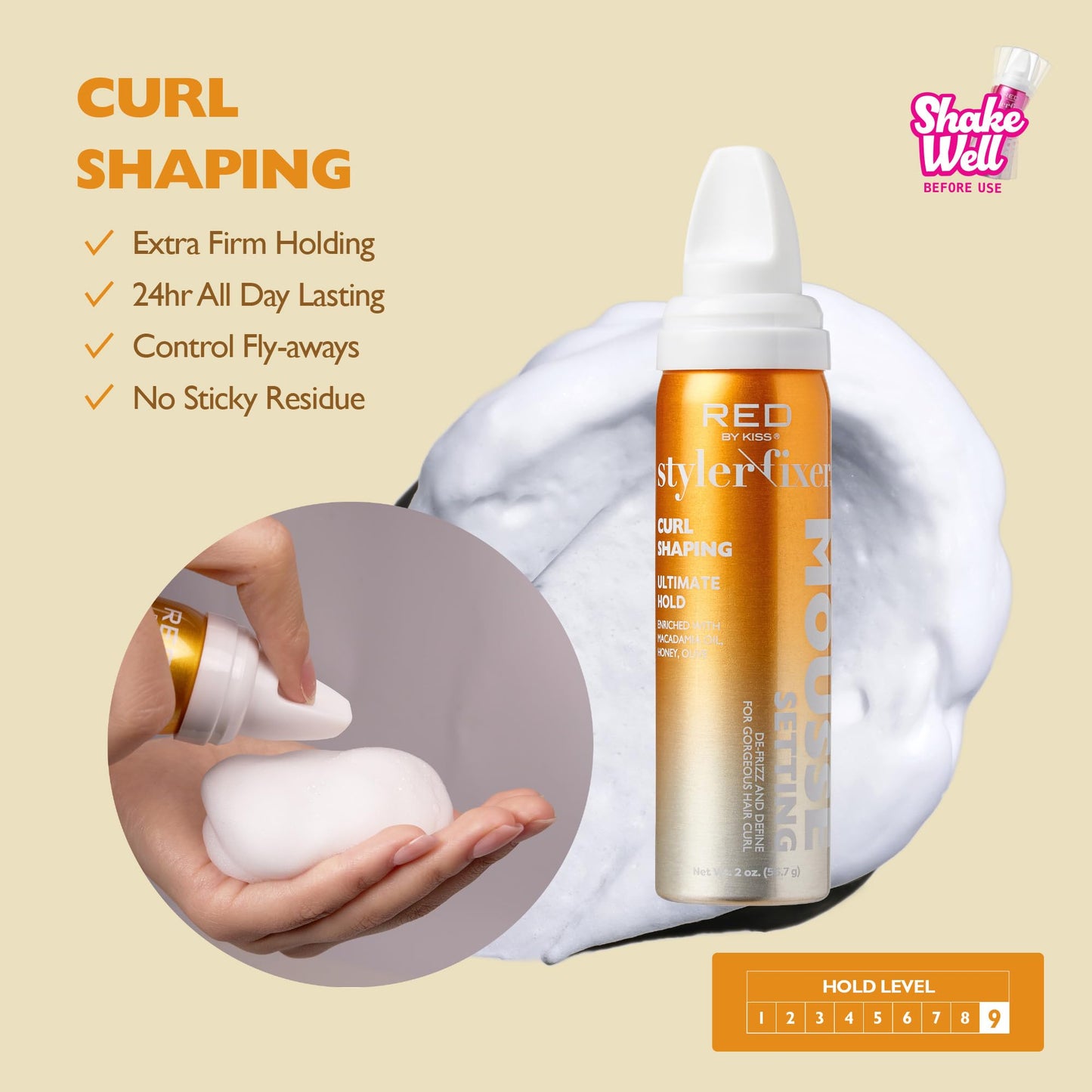 Red by Kiss Setting Mousse Braid Frizz Control, Curl Definition, Shine, Maximize Volume, Ultimate Hold, Long Lasting, Non Sticky Creamy Foam Style Beauty & Personal Care Red by Kiss