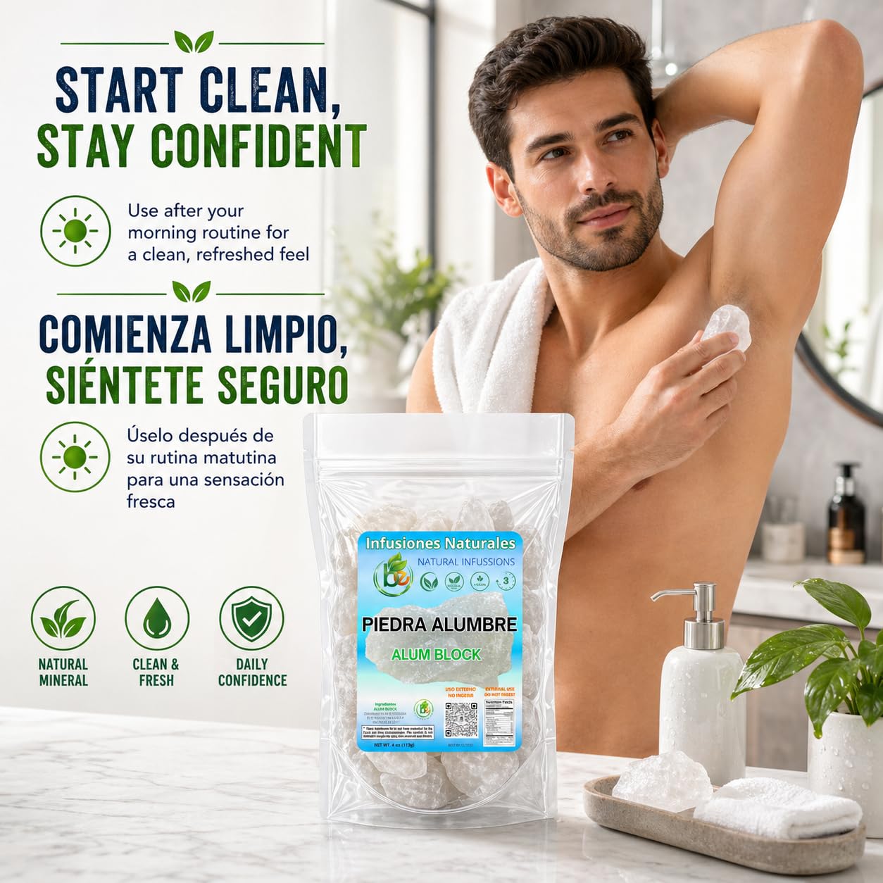 Alum Stone (Piedra de Alumbre) - 4 oz - Multi-Purpose Crystal for Skin Care and Healing - Natural Deodorant & Antiperspirant - Shaving Stone: Beauty and Personal Care B-Experts