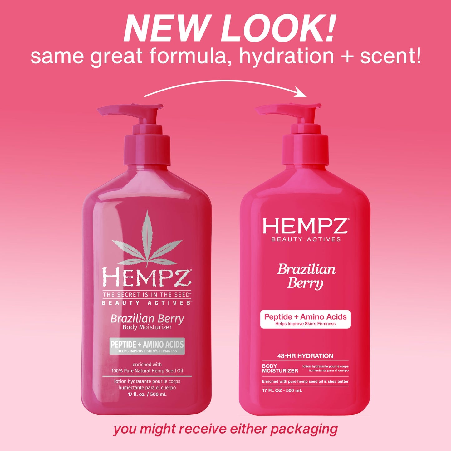 Hempz Brazilian Berry Beauty Actives Lotion with Peptides and Amino Acids, Hydrating and Firming Moisturizer for Body, Hands and Feet 17 oz. Beauty & Personal Care Hempz