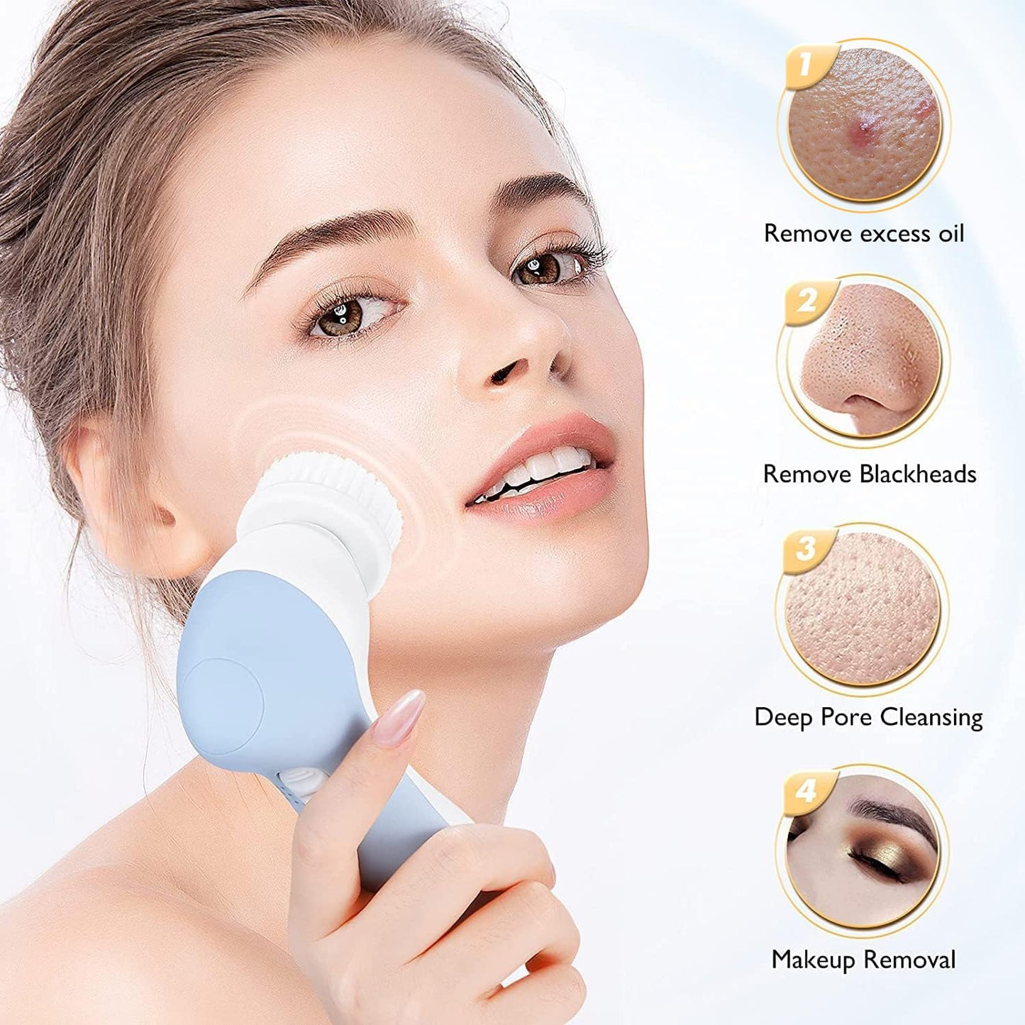 COSLUS Facial Cleansing Brush Silicone Face Scrubber: 2 in1 FBS-D Electric Exfoliating Massage Device Waterproof Deep Cleaning Exfoliation Rotating Beauty and Personal Care COSLUS