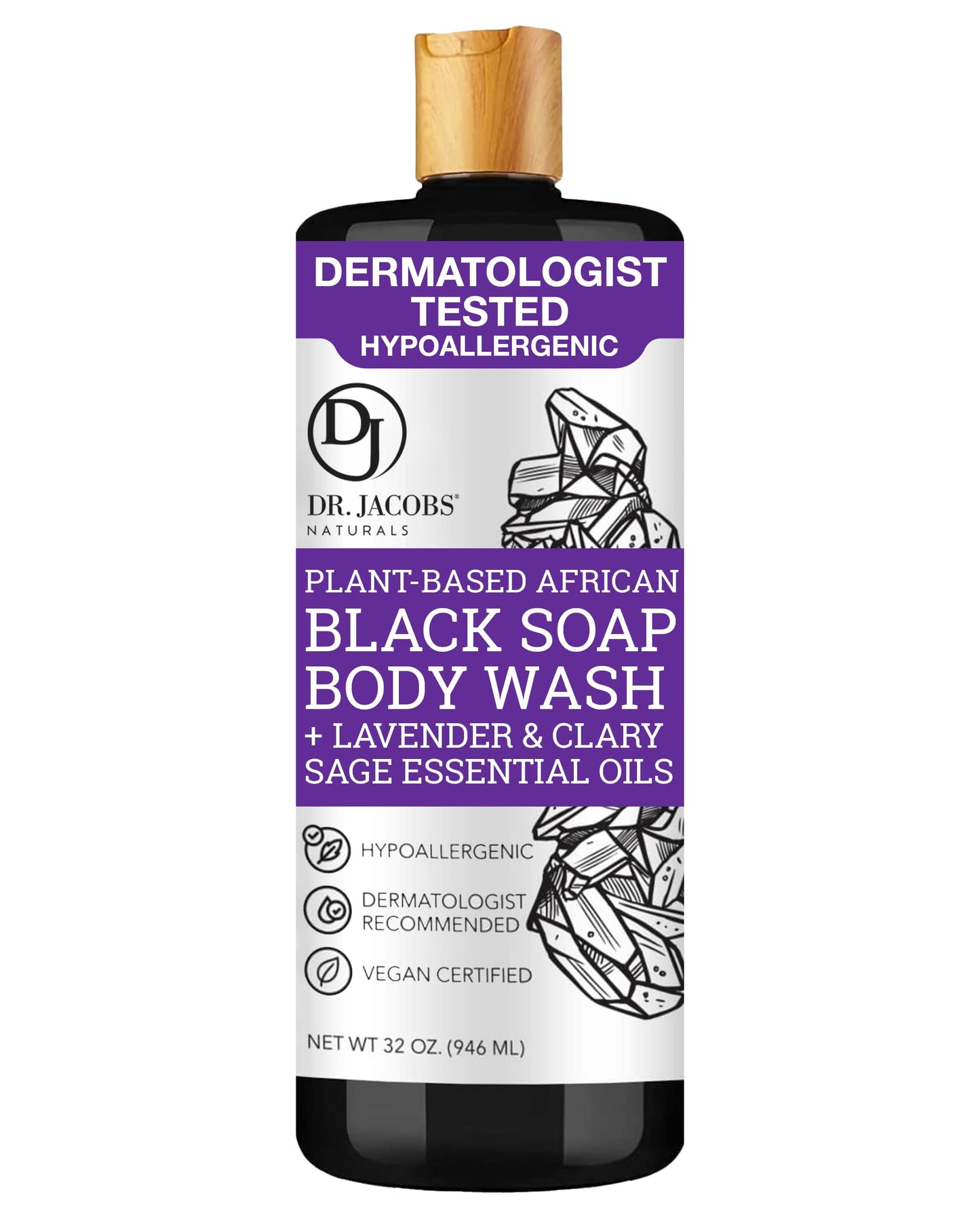 Dr Jacobs Naturals Authentic African Black Liquid Soap with Lavender & Sage Scent All-In-One Face Wash, Sensitive Skin Body Wash, Shampoo, Shaving Beauty & Personal Care DR.JACOBS NATURALS