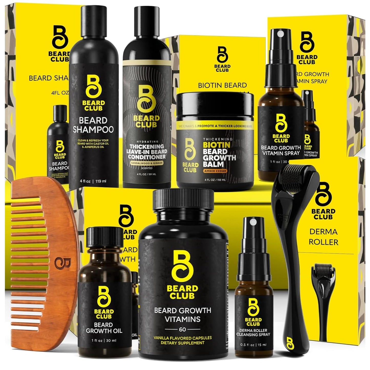 The Beard Club Supreme Beard Growth Kit - Derma Roller, Growth Oil, Vitamins, Vitamin Spray, Biotin Balm, Thickening Conditioner, Shampoo, Comb Beauty and Personal Care The Beard Club