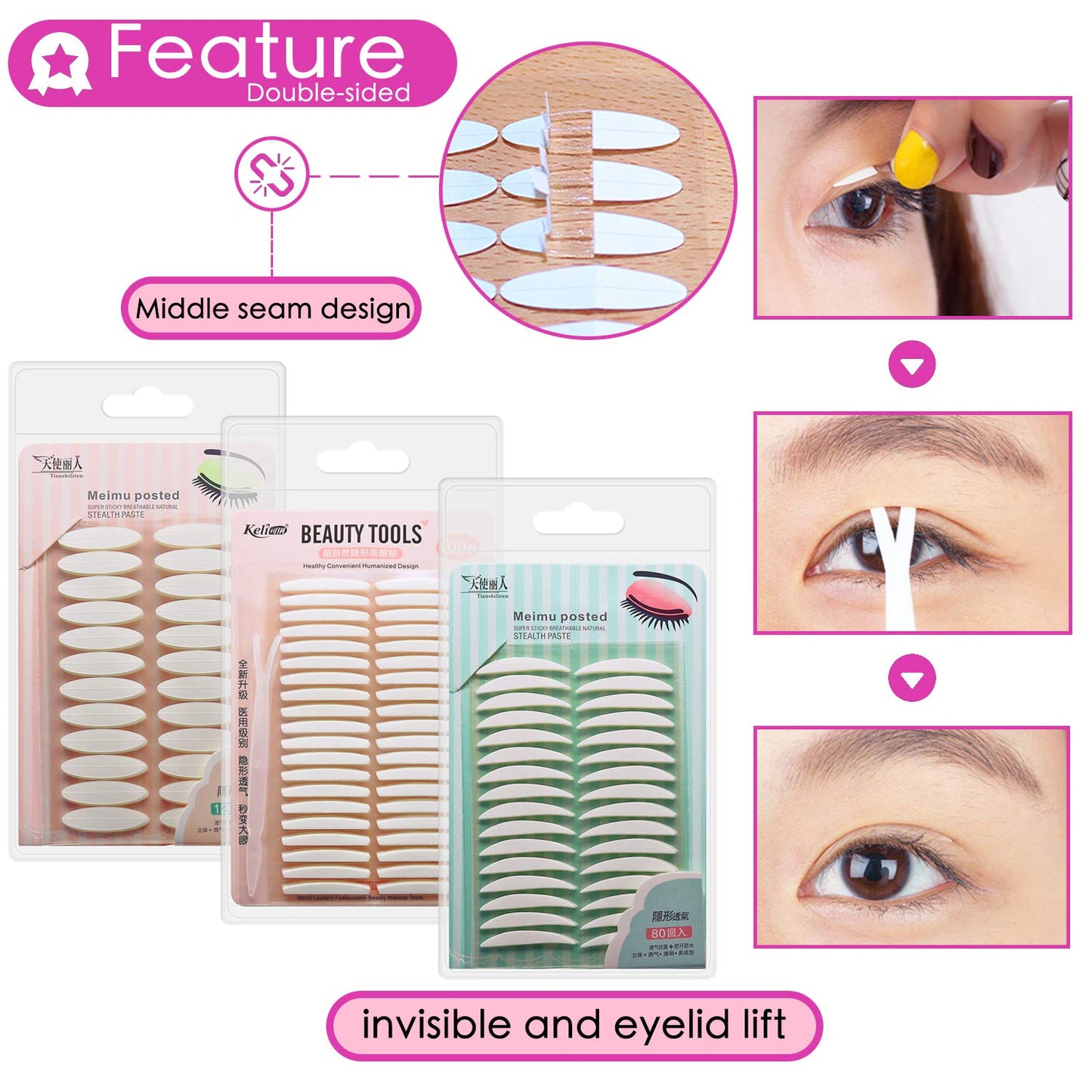1080Pcs Premium Quality Natural Invisible Single Side Eyelid Tape Stickers Medical-use Fiber Eyelid Lift Strip, Instant Eye Lift Without Surgery Beauty & Personal Care ZMBeautk
