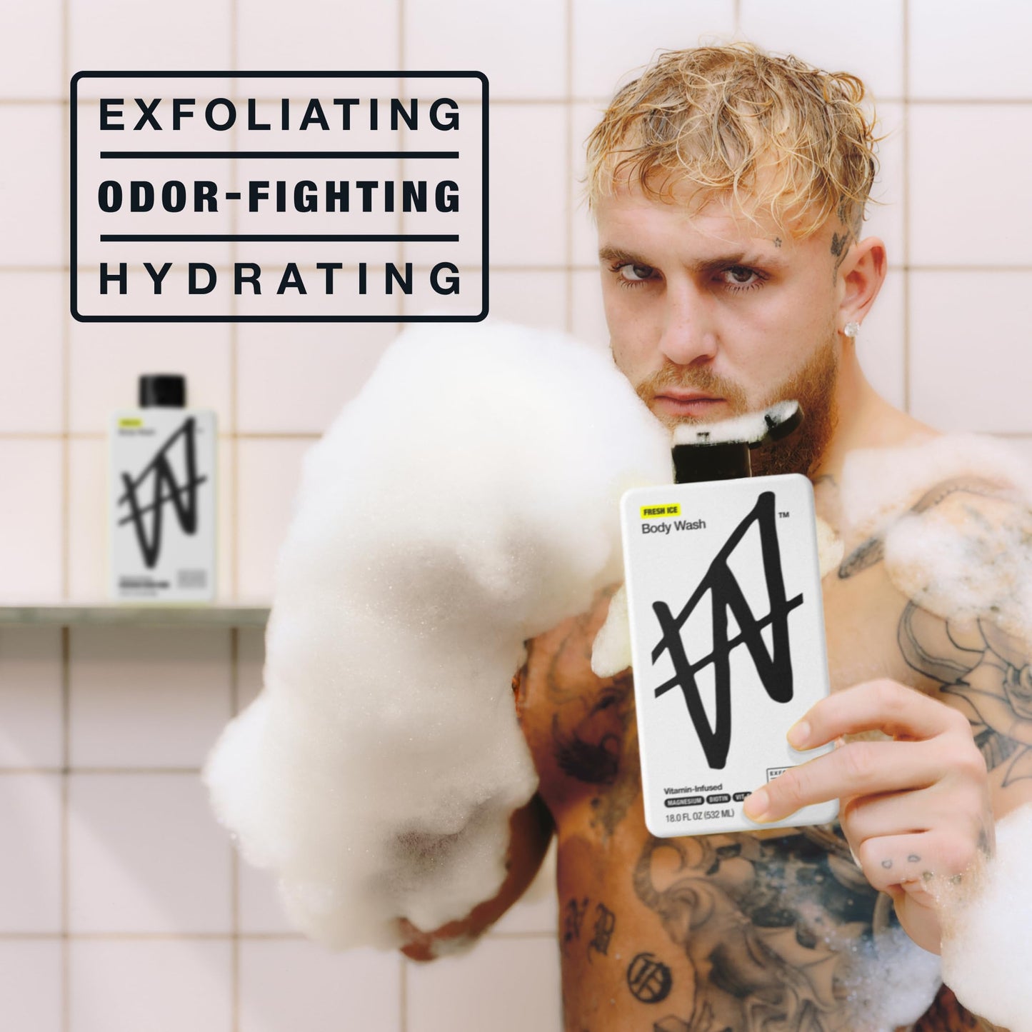 W By Jake Paul Body Wash for Men, Exfoliating Shower Gel with Jojoba Oil, Deep Clean Hydrating Mens Bodywash, Fresh Ice Scent, 18 fl oz Beauty & Personal Care W