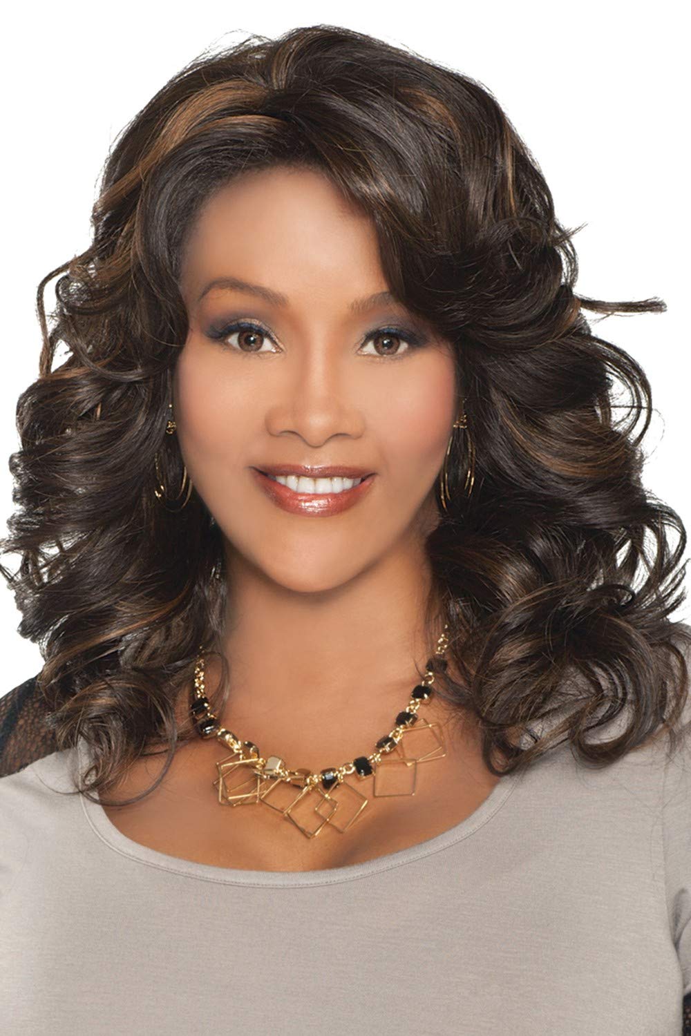 Vivica A. Fox GOLDIE-V Deep Lace Front Wig, 18" Curly Layered Style (613 Platinum Blonde)