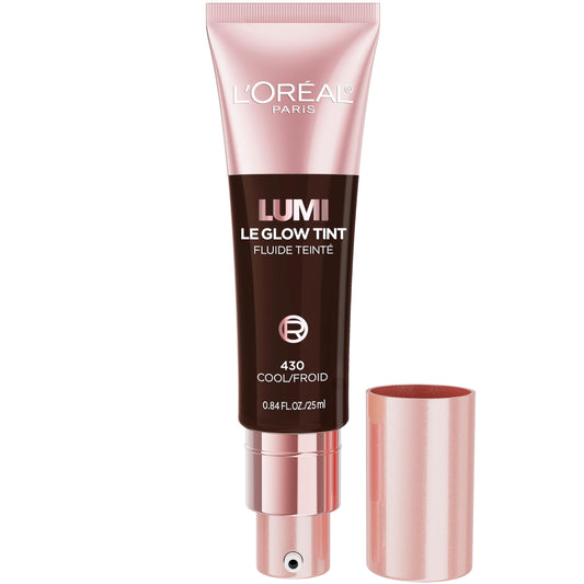 L'Oreal Paris Lumi Le Glow Skin Tint, Lightweight Water-Based Tinted Serum with Foundation-Like Coverage, Glow Illuminator, Cool 430, 0.85 Fl Oz