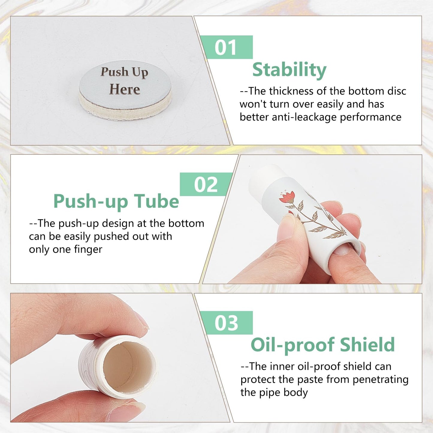 NICENEEDED 10 PCS Empty Paperboard Lip Balm Tubes, 10ml Refillable Paper Lipstick Tube, Flower Design Cardboard Lip Gloss Container Perfume Tube Beauty and Personal Care NICENEEDED