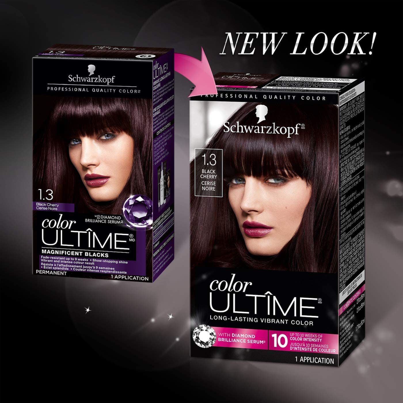 Schwarzkopf Color Ultime 1.3 Black Cherry Hair Dye, Permanent Intense Black with Diamond Brilliance, Fade-Resistant, Covers Grays, All Hair Textures Beauty & Personal Care Schwarzkopf