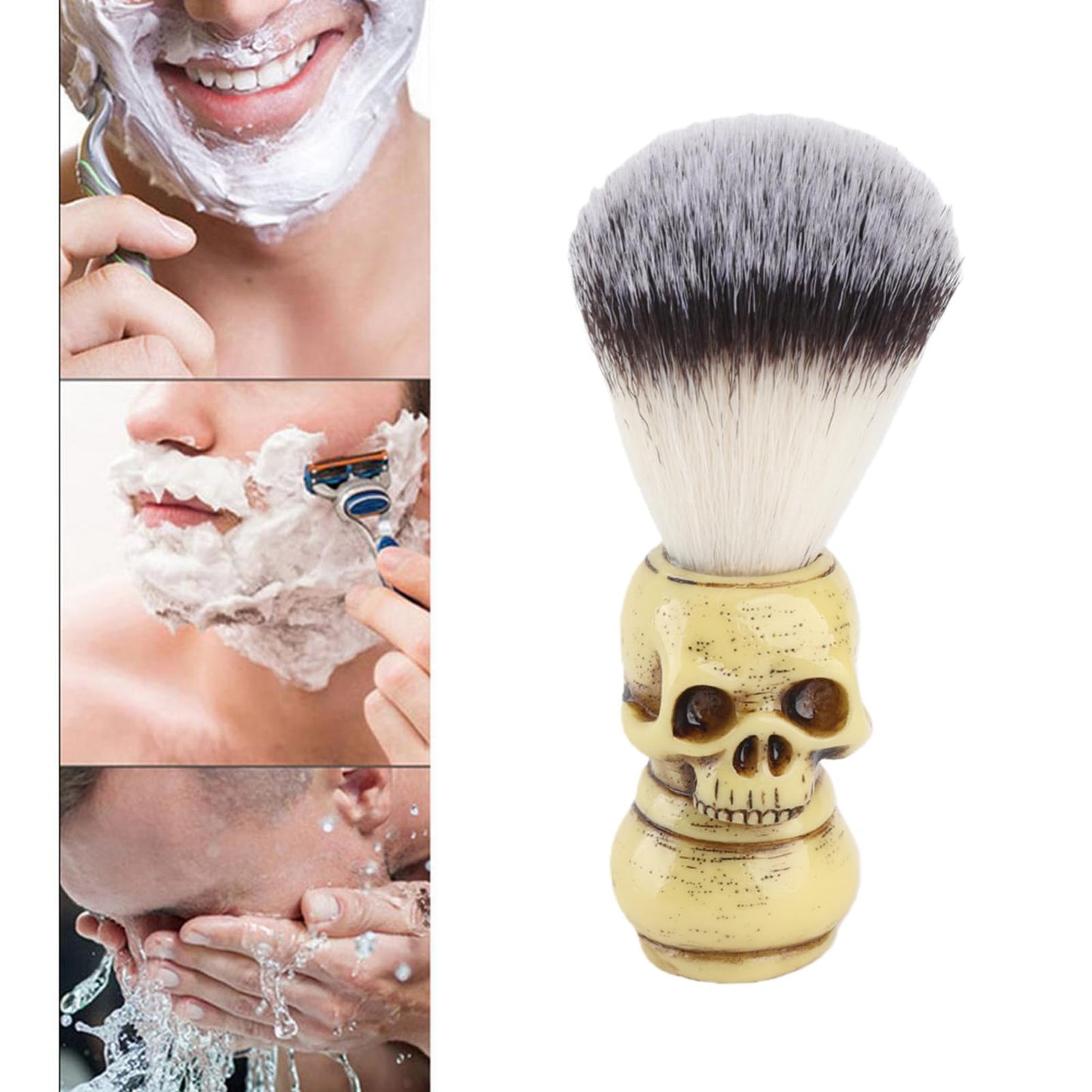 Shaving Brush, Hair Shave Brush, Skull Head Shape Mens Shaving Brush for Shaving Cream Foam or Soap Beauty and Personal Care Yosoo Health Gear