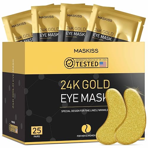 Maskiss 24k Gold Under Eye Patches (25 Pairs), eye mask, Collagen Skin Care Products, Eye Patches for Puffy Eyes, eye masks for dark circles Beauty & Personal Care Maskiss