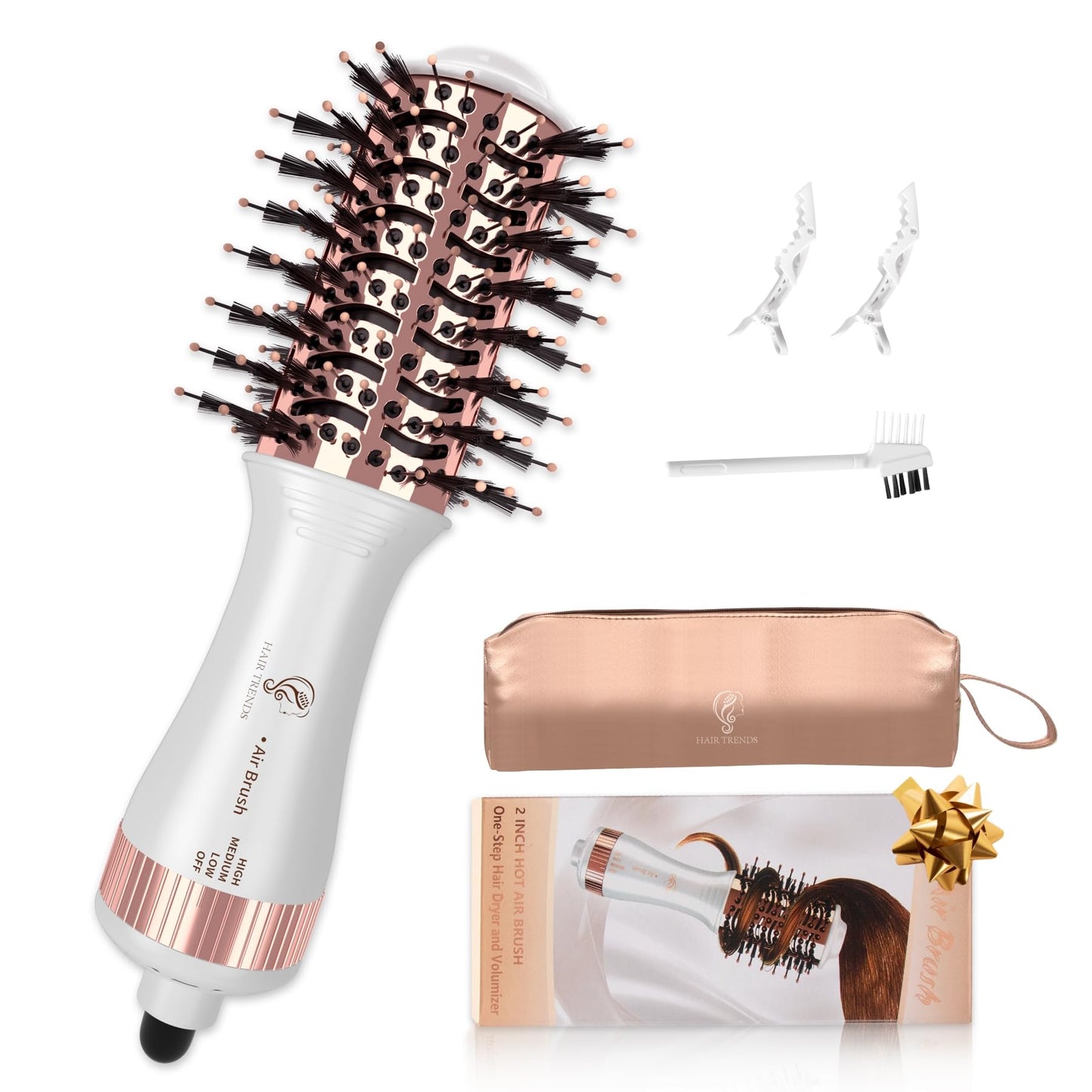Hair Trends Travel Hair Dryer Brush, Nano Titanium 2 Inch One Step Hair Dryer & Styler Volumizer, Mini Oval Hot Air Brush, White and Rose Gold, HB004 Beauty & Personal Care Hair trends